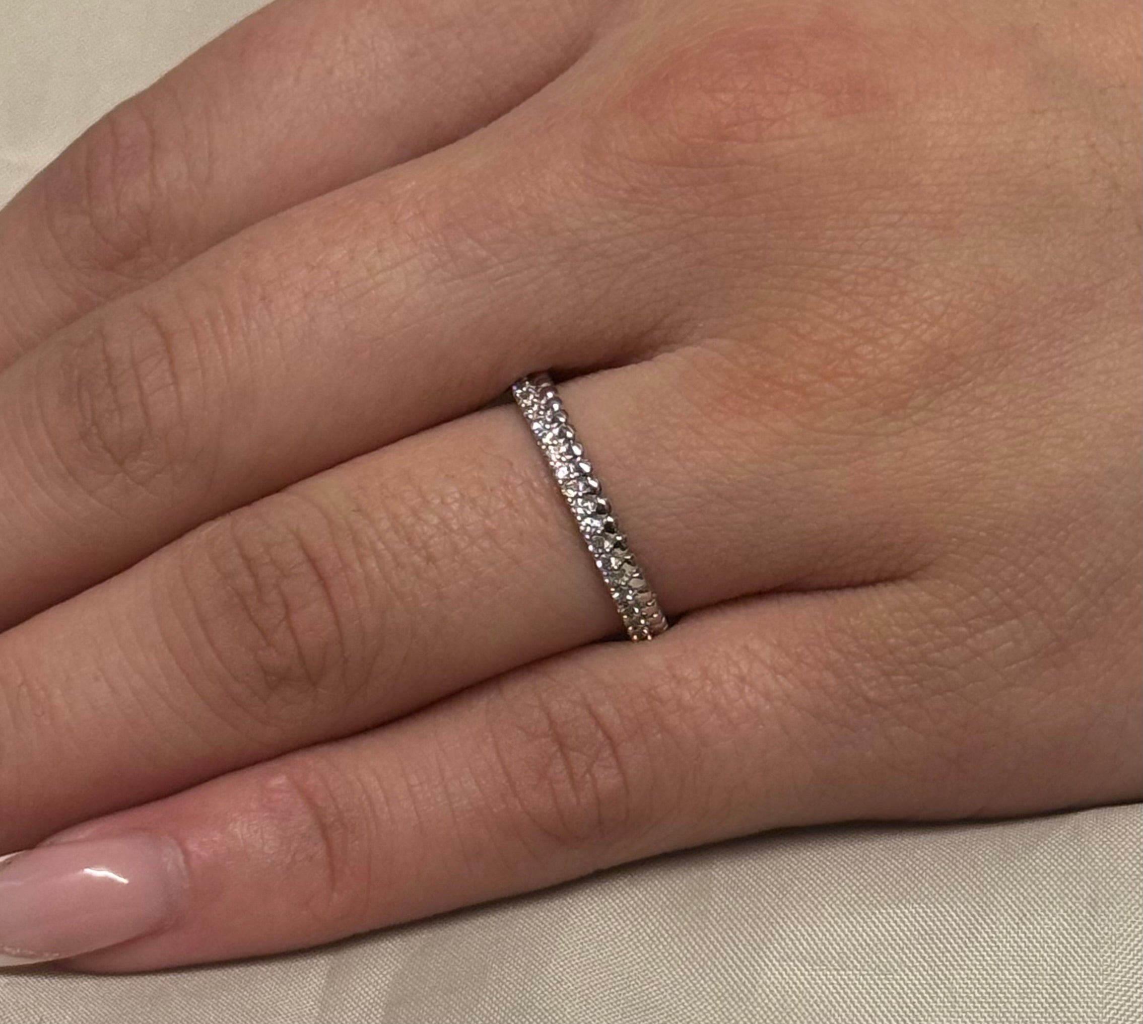 9k White Gold Offset Beaded Diamond Eternity Ring