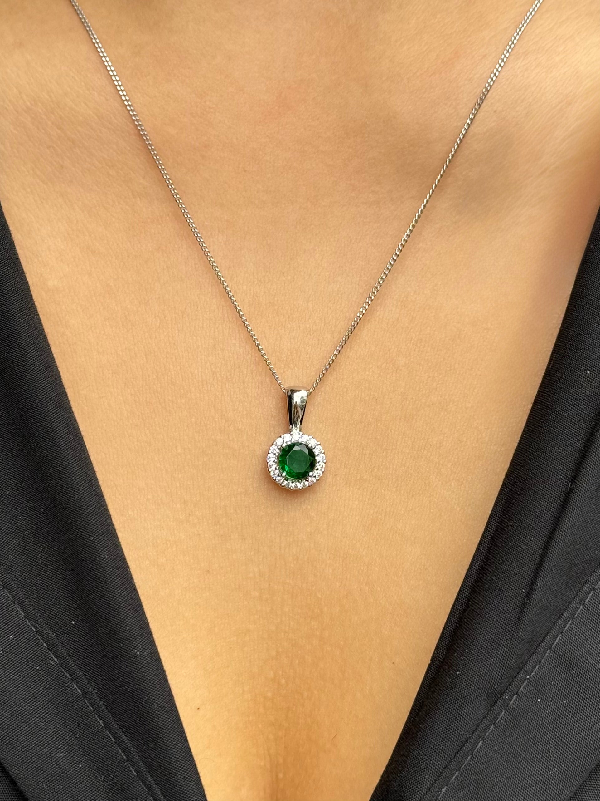 Sterling Silver Green Cz Halo Pendant