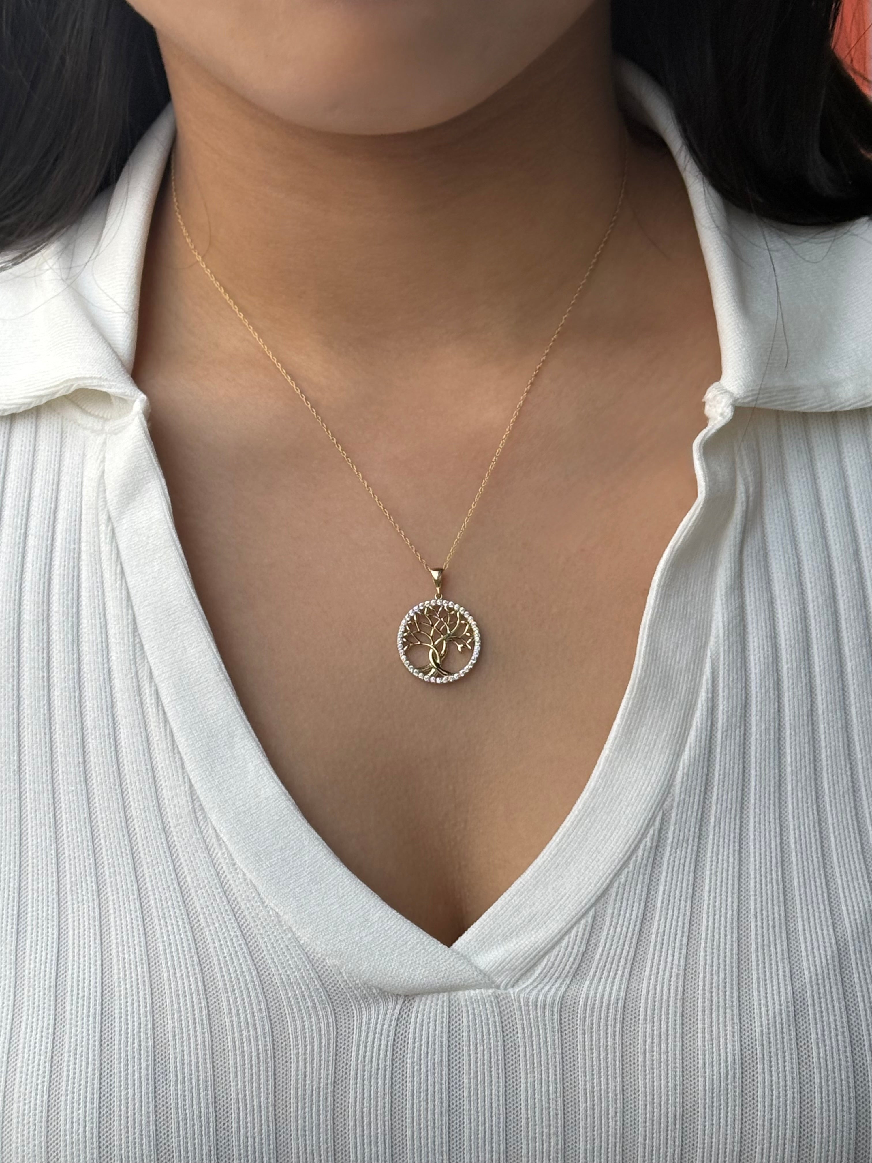 9ct Yellow Gold Tree Of Life CZ Pendant