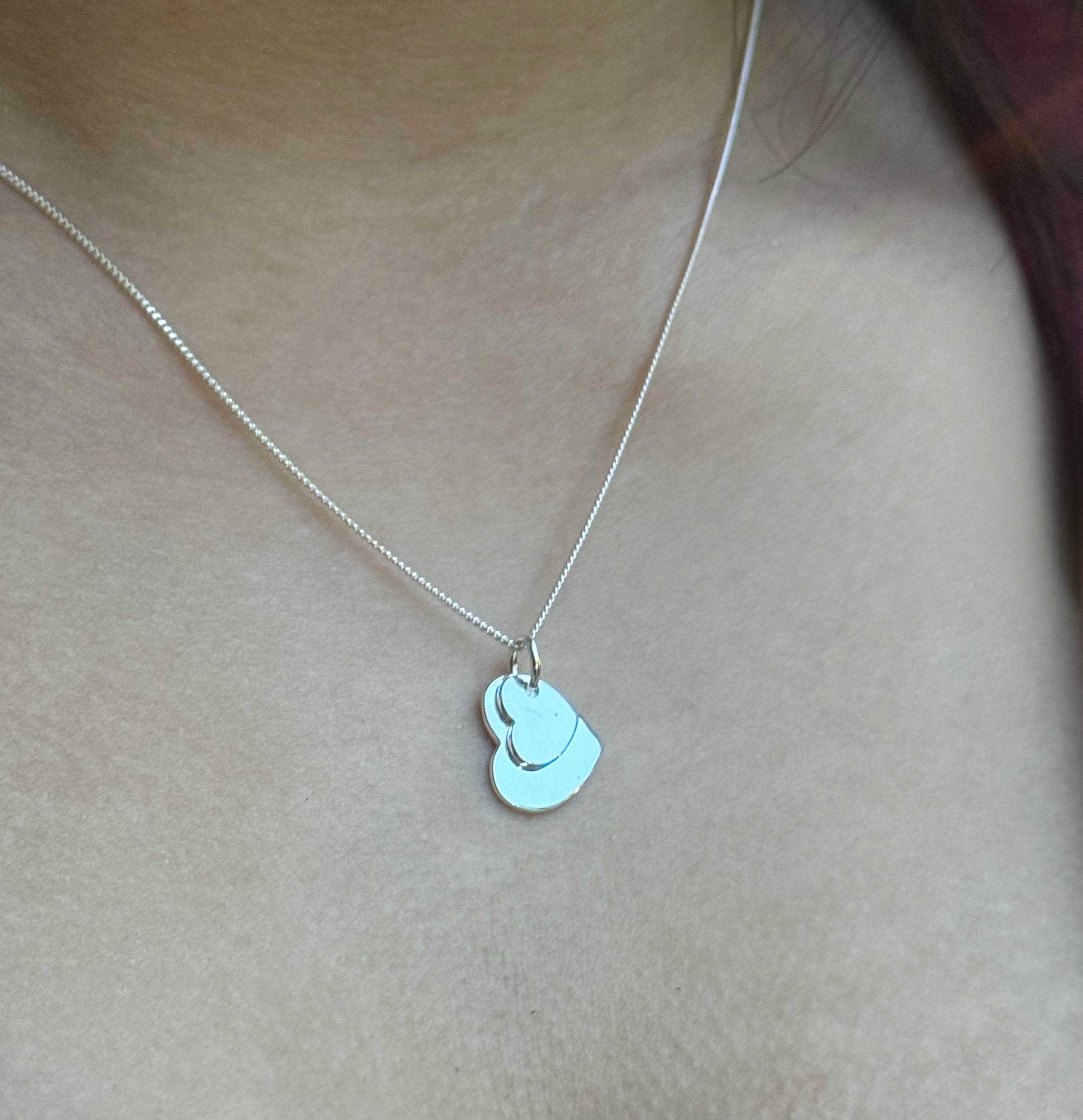 Sterling Silver Engravable Big Heart Mini Heart Necklace