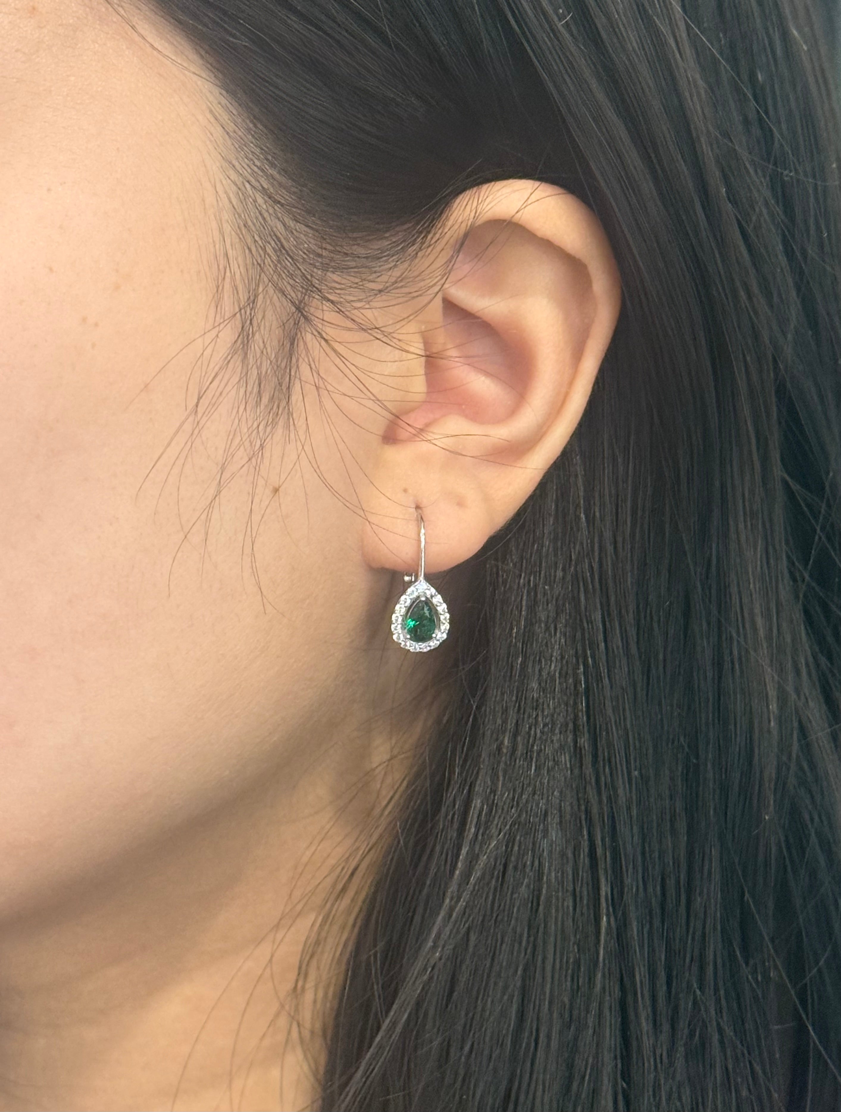 Sterling Silver Green Cz Pear Drop Earrings