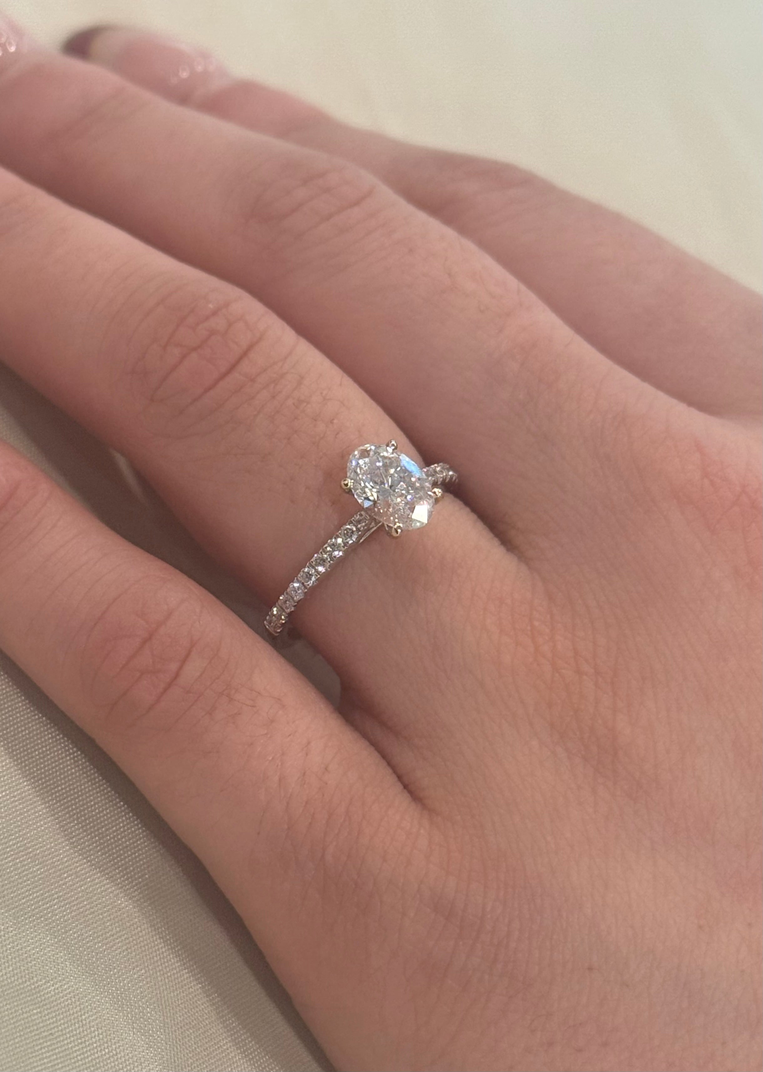 18K White Gold 1ct Oval Laboratory Grown Diamond Solitaire with Diamond Band
