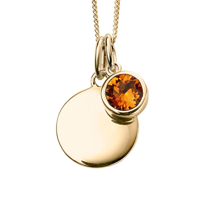 Yellow Gold Plated Sterling Silver November Birthstone Disc Pendant