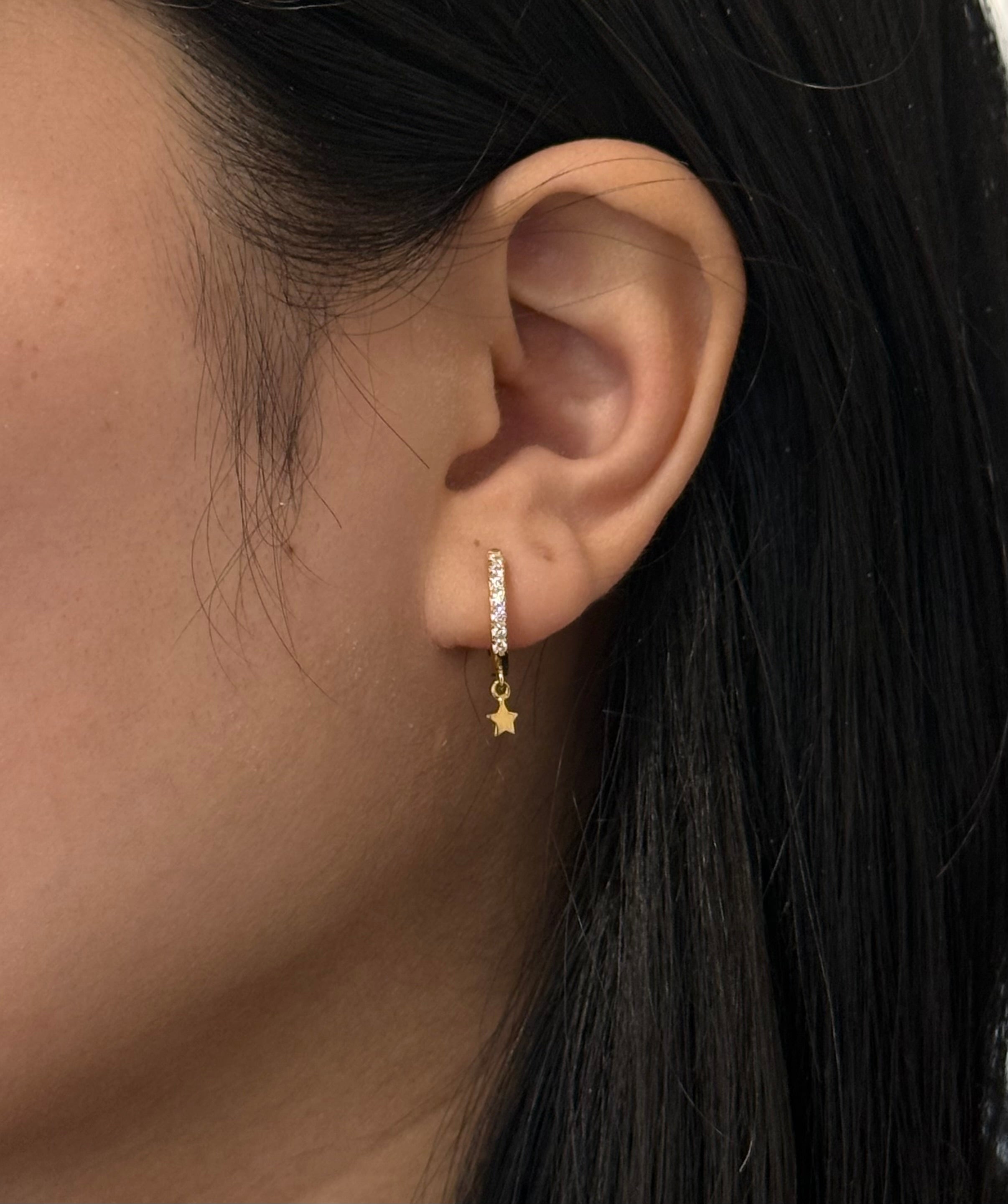 Gold Plated Sterling Silver Cz Star Hoop Earrings