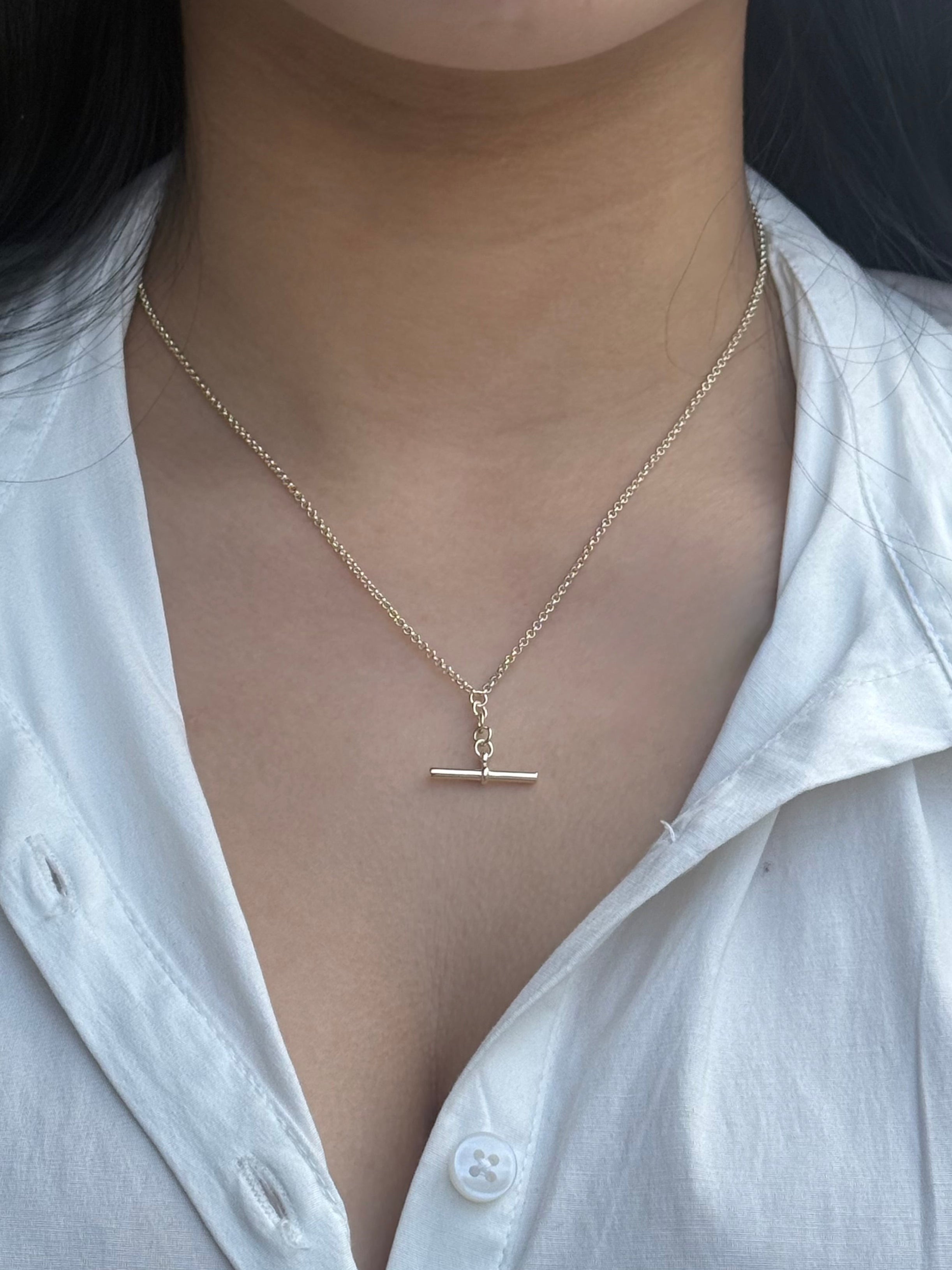 Gold Plated Sterling Silver T-bar Necklace