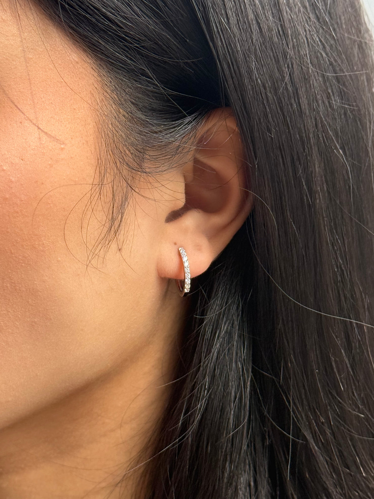 Sterling Silver 14mm Cz Hoop Earrings