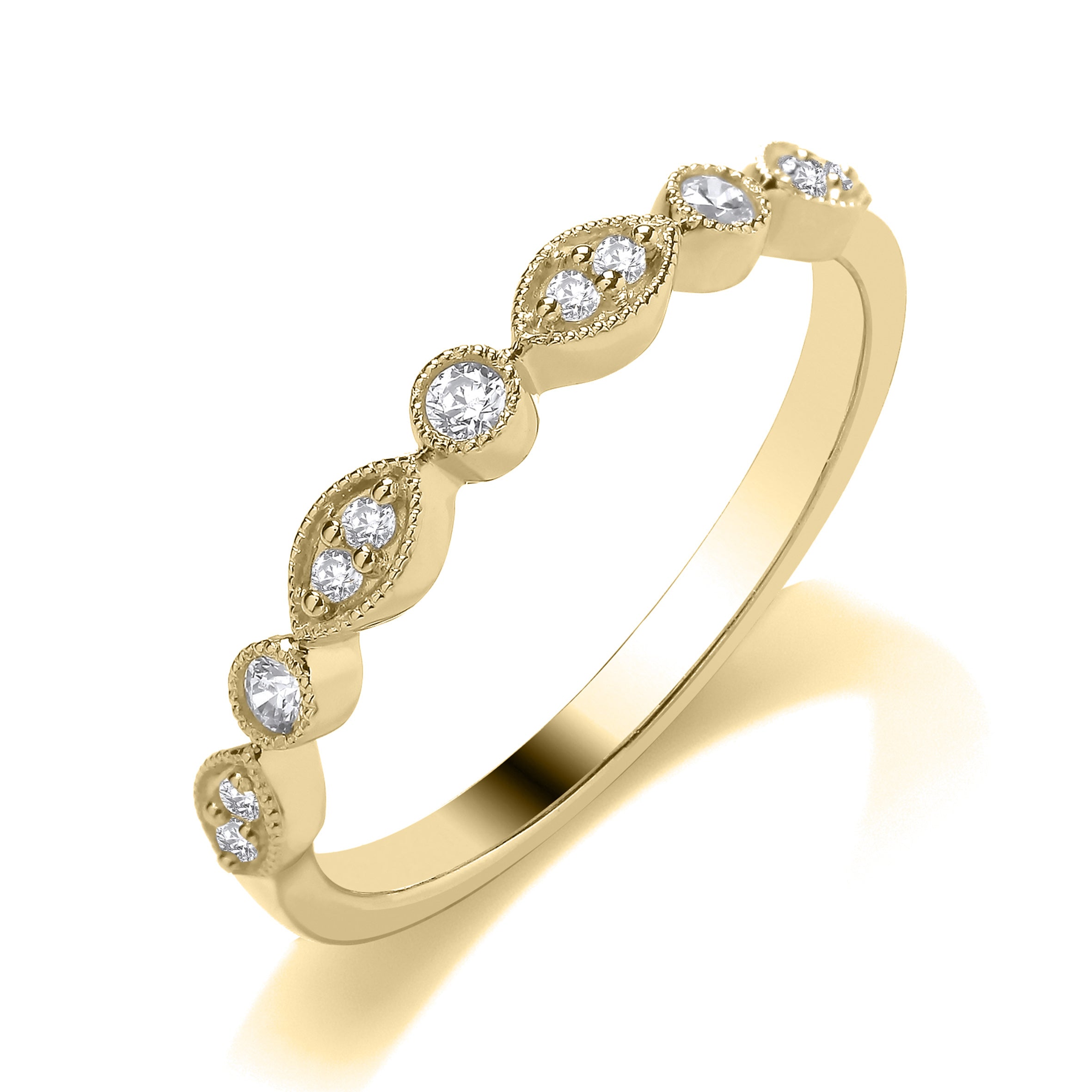 9K Yellow Gold Marquise & Brilliant Grain Set Diamond Band