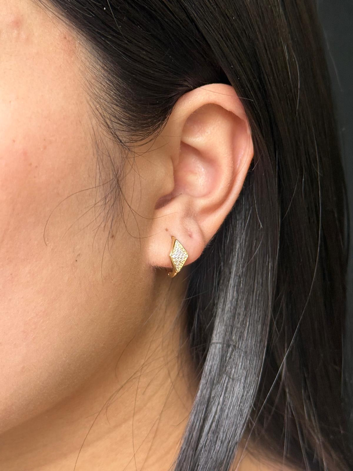 9ct Yellow Gold Diamond Shaped CZ Cluster Hoop Earrings