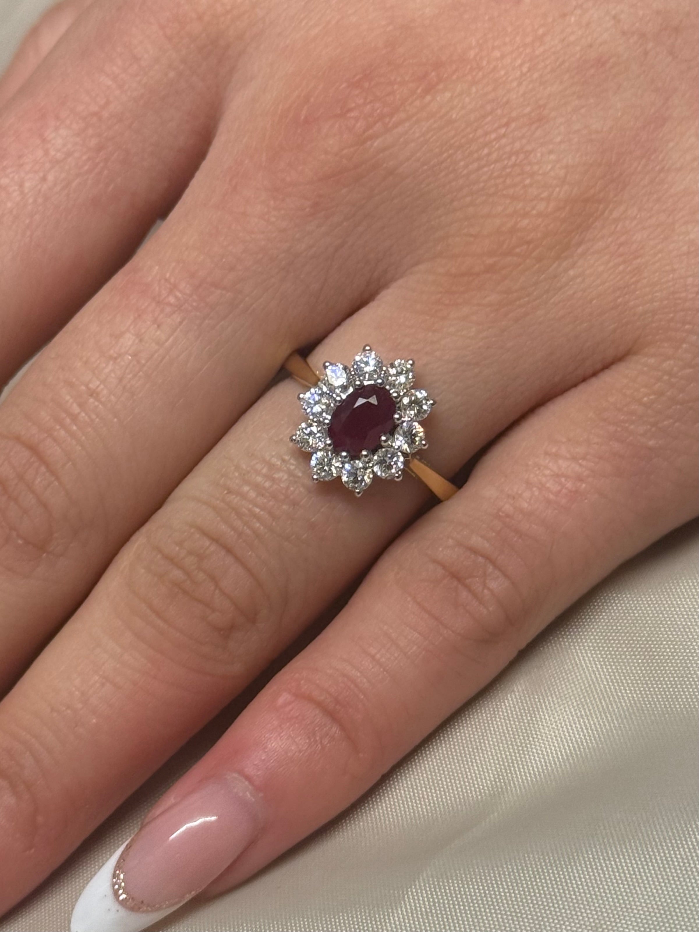 18ct Yellow Gold Ruby and Diamond Cluster Ring