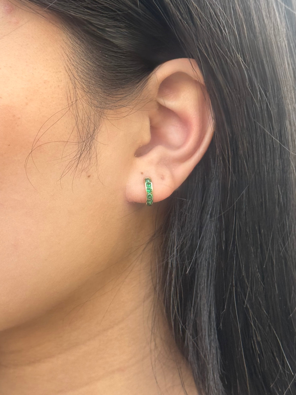 9ct Yellow Gold Green Cz Hoops