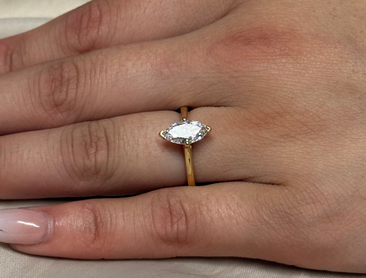 18K Yellow Gold 1ct Laboratory Grown Marquise Solitaire Ring