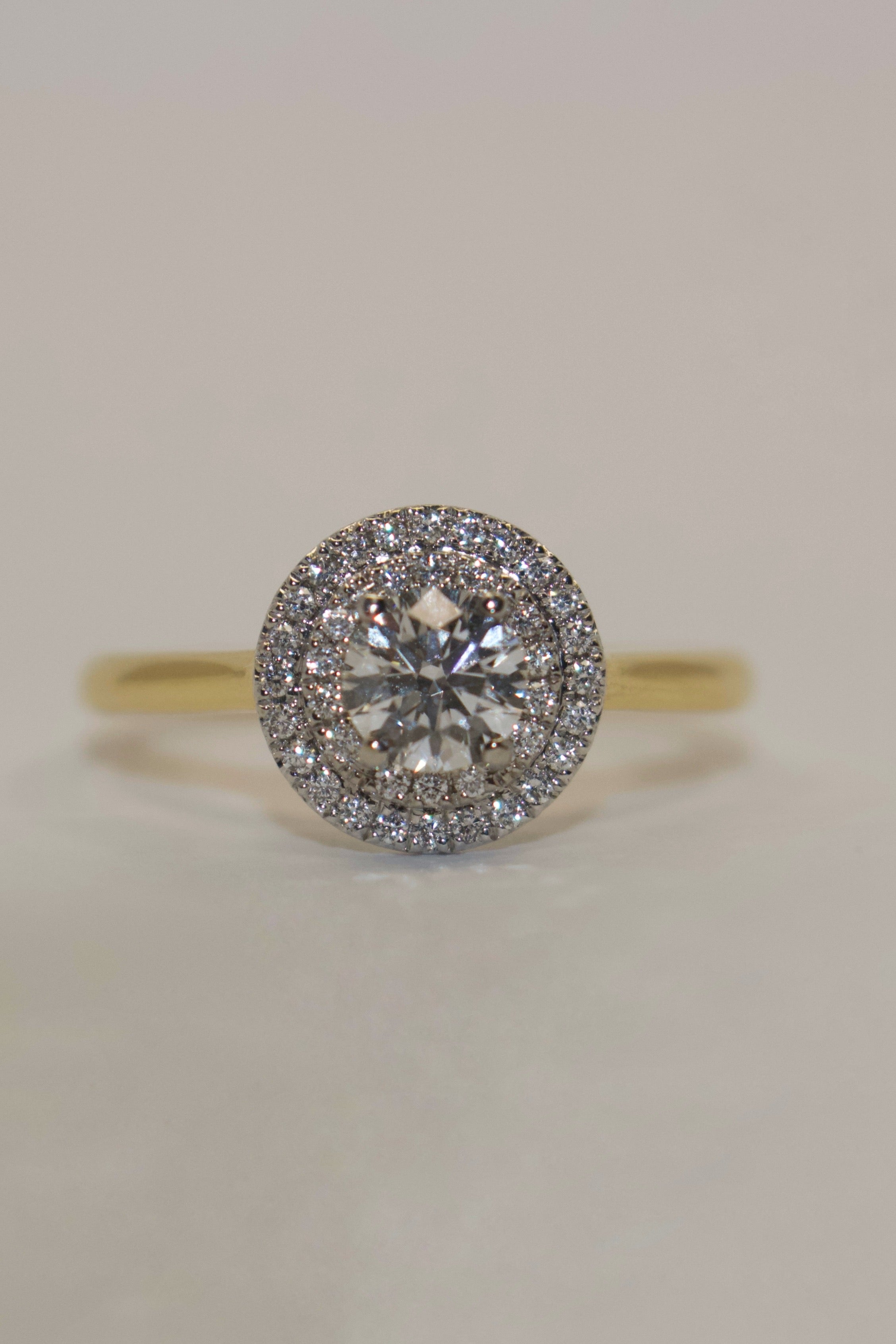 18K Yellow Gold Round Double Halo Diamond Ring