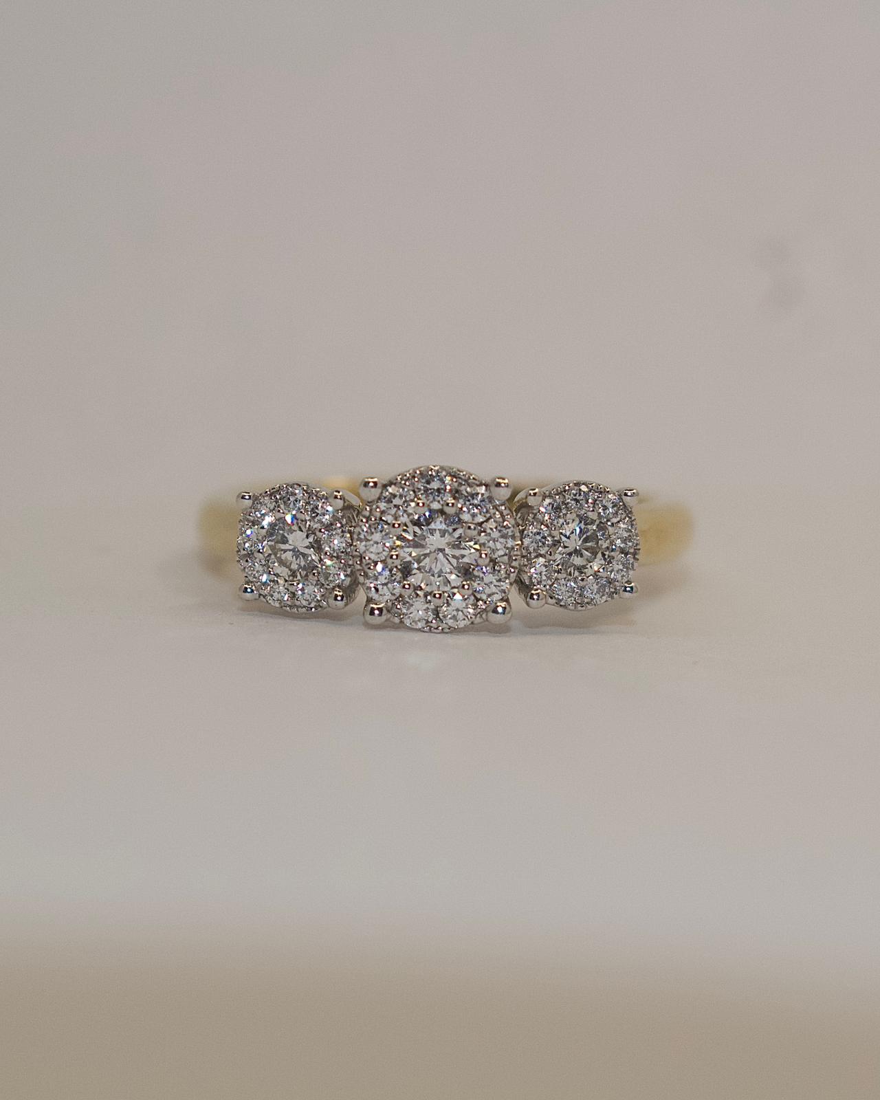 9K Yellow Gold Illusion Three Stone Diamond Ring