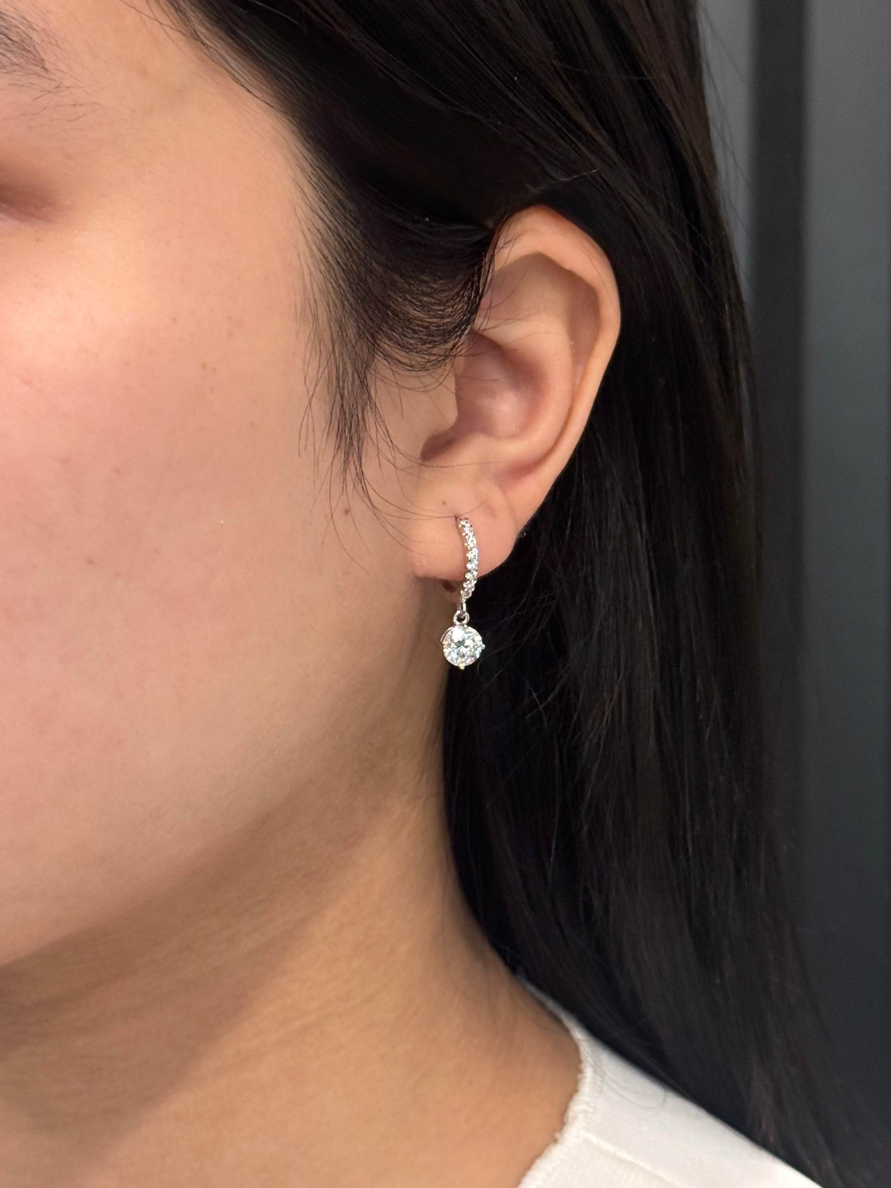 Sterling Silver Cz Drop Hoop Earrings