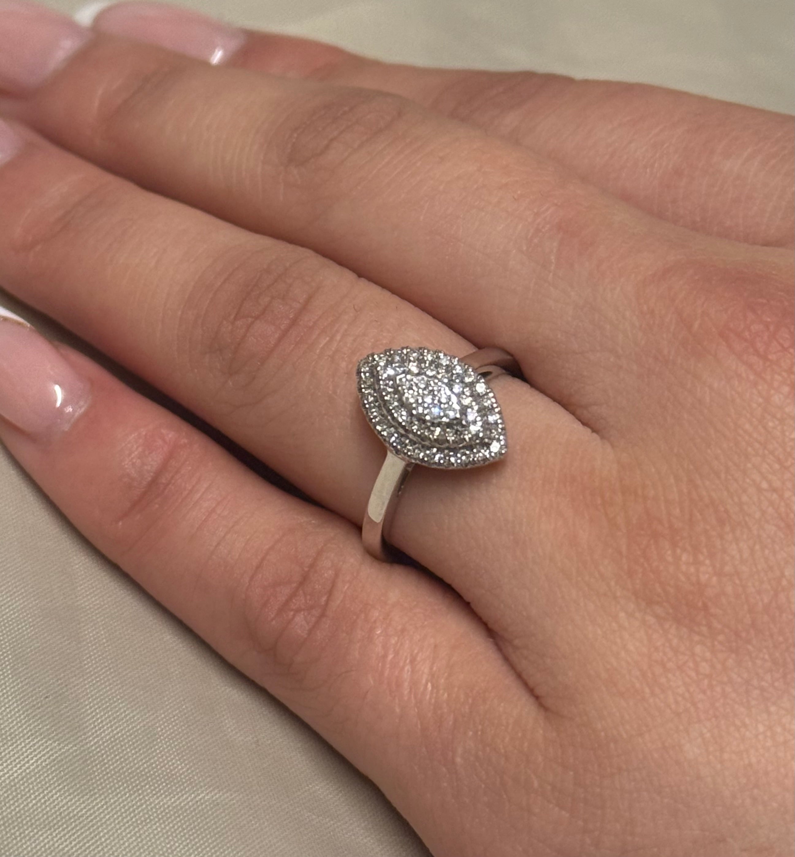 9K White Gold Marquise Shaped Diamond Cluster Ring
