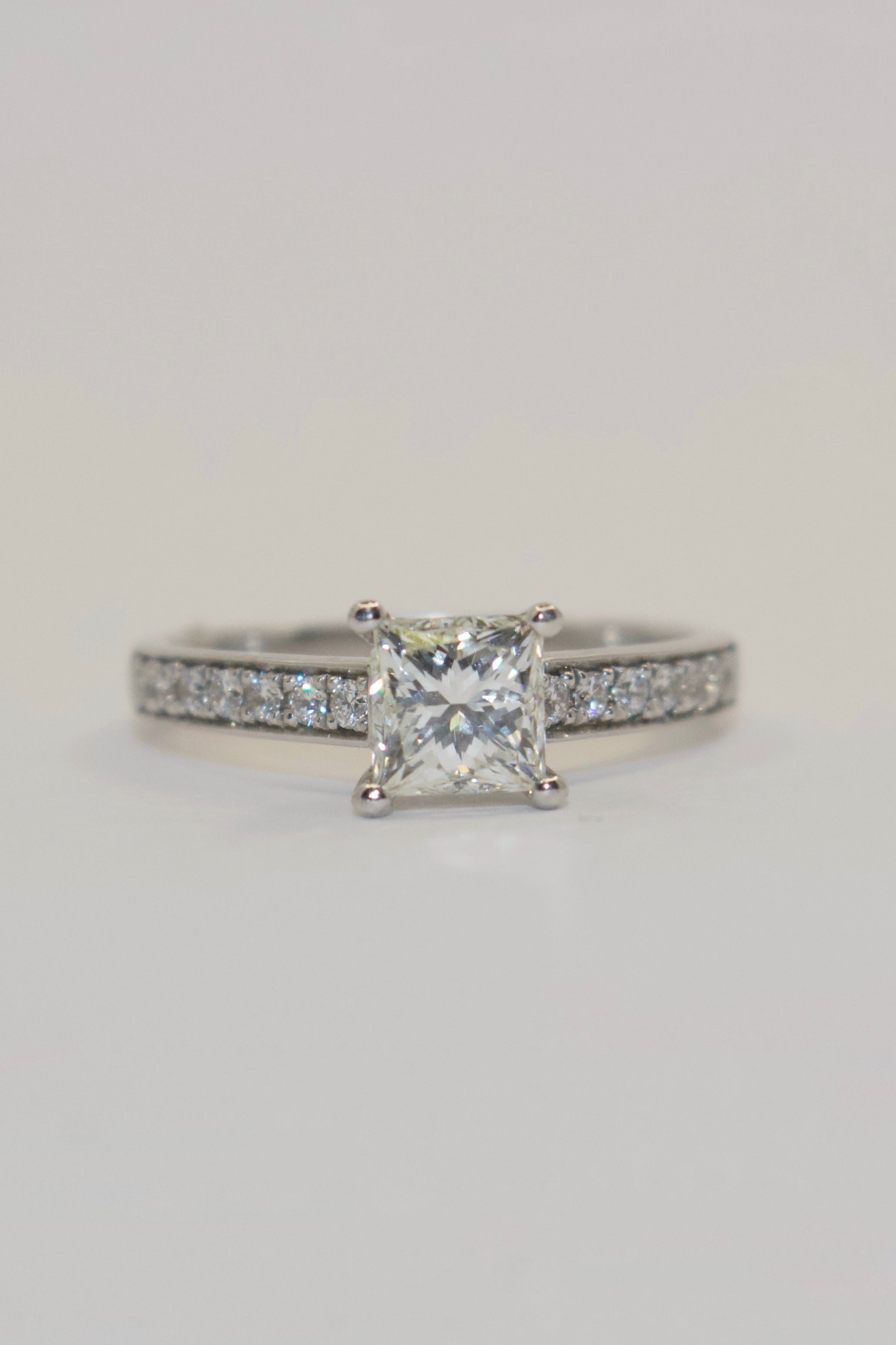 18K White Gold 1.12ct Princess Cut with Diamond Band