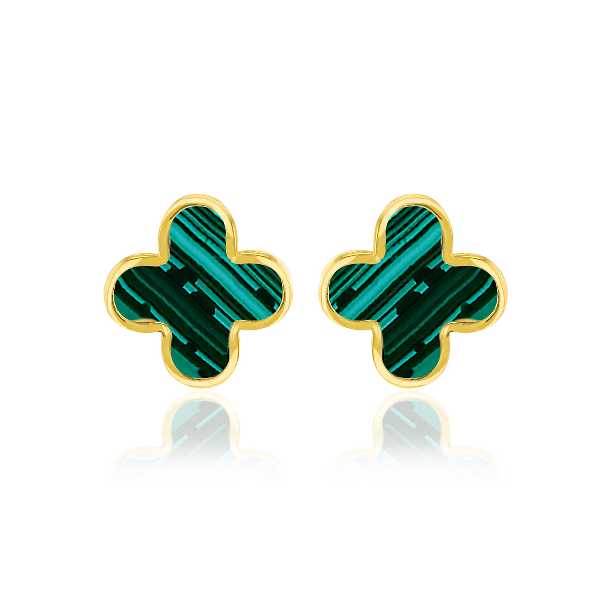 9ct Yellow Gold Malachite Clover Studs