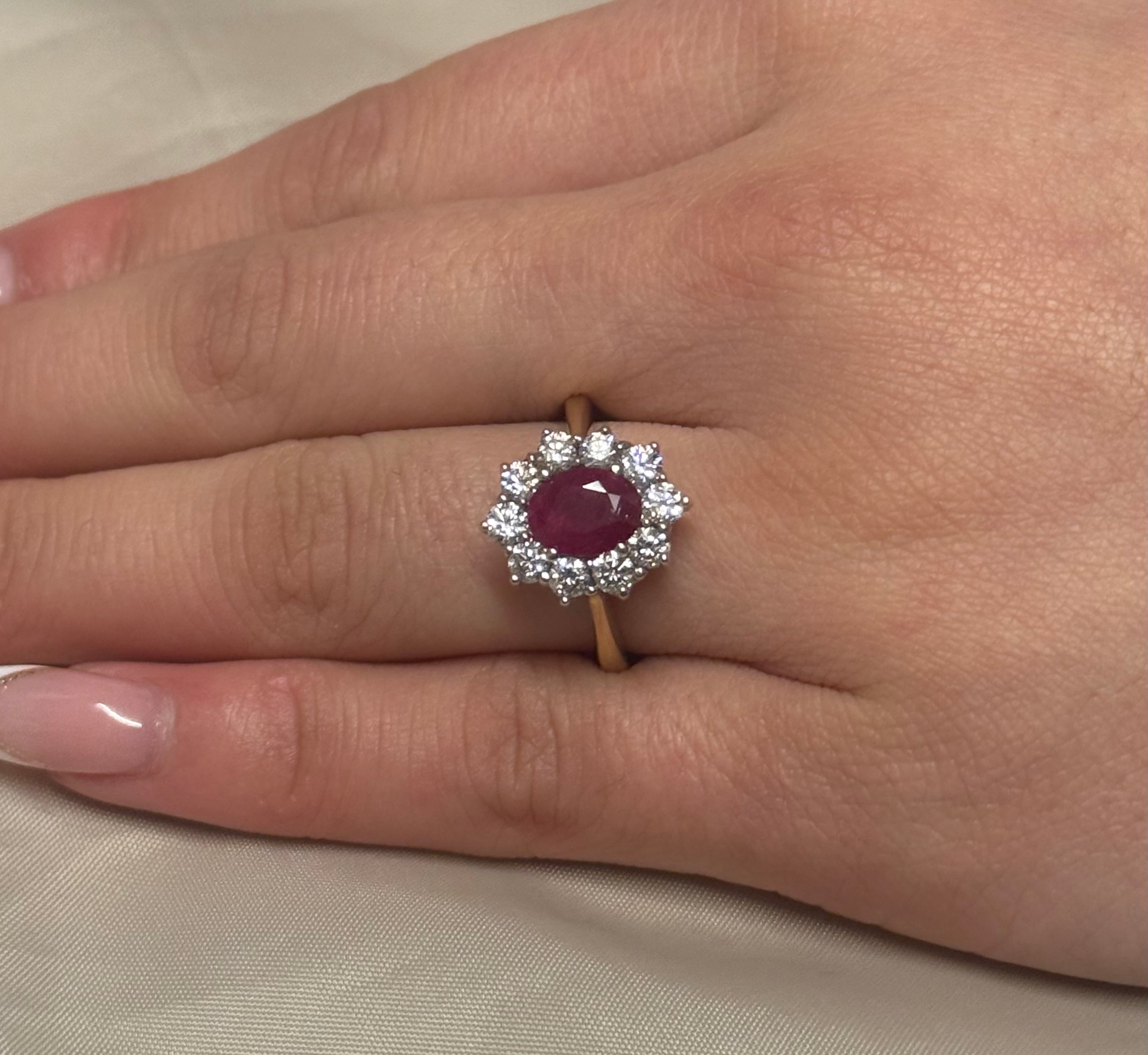 9ct Yellow Gold Ruby and Diamond Cluster Ring