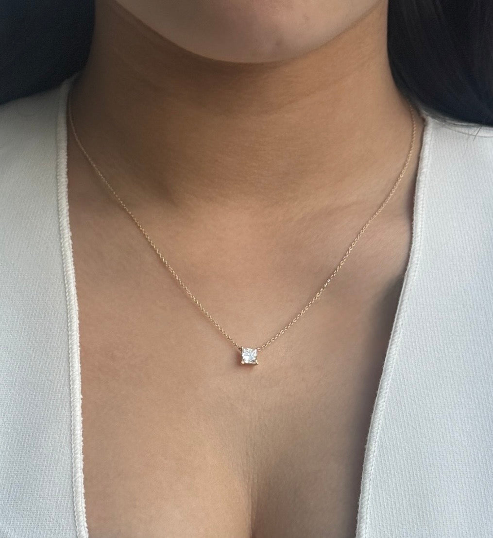 9ct Yellow Gold 1ct Princess Cut Laboratory Grown Diamond Necklace