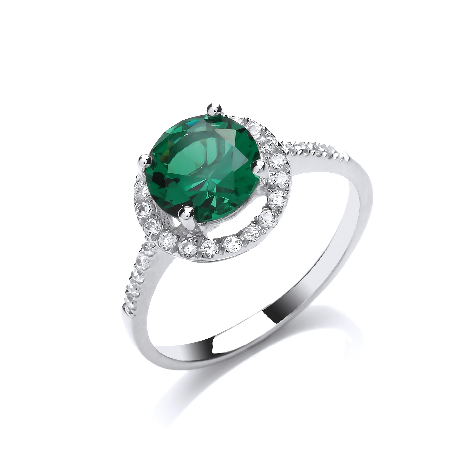 Sterling Silver Green Cz Halo Dress Ring