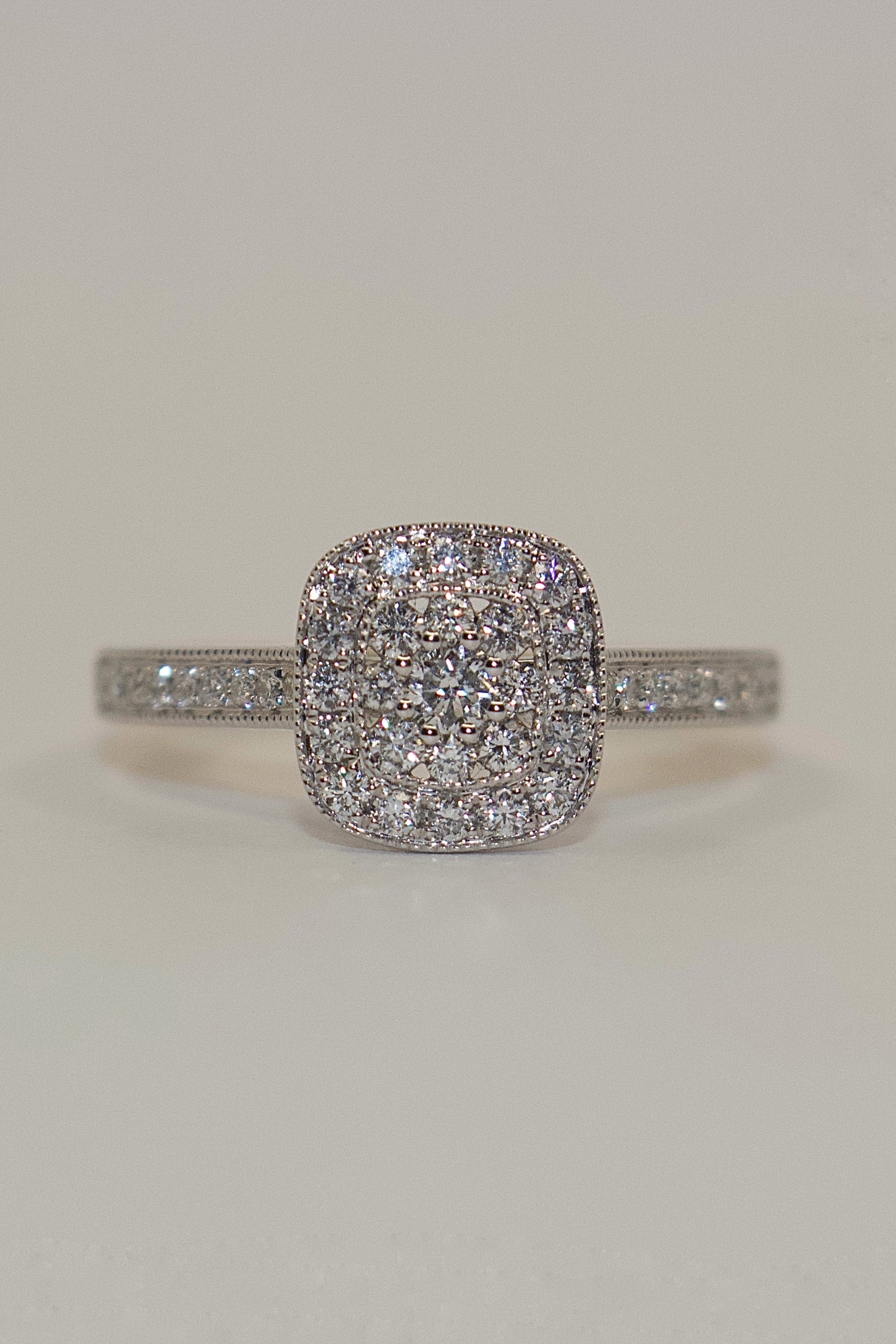 9K Yellow Gold Cushion Illusion Diamond Ring with Diamond Band