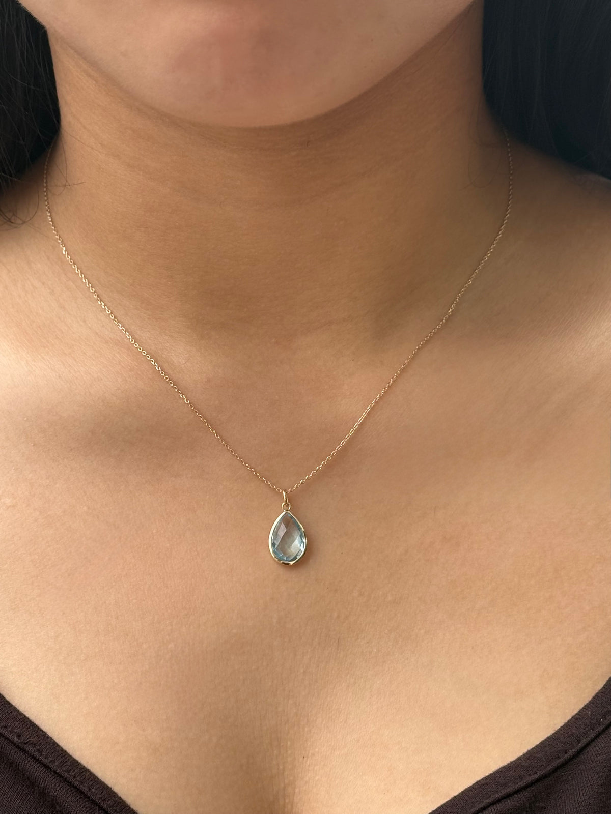 9ct Yellow Gold Pear Blue Topaz Pendant