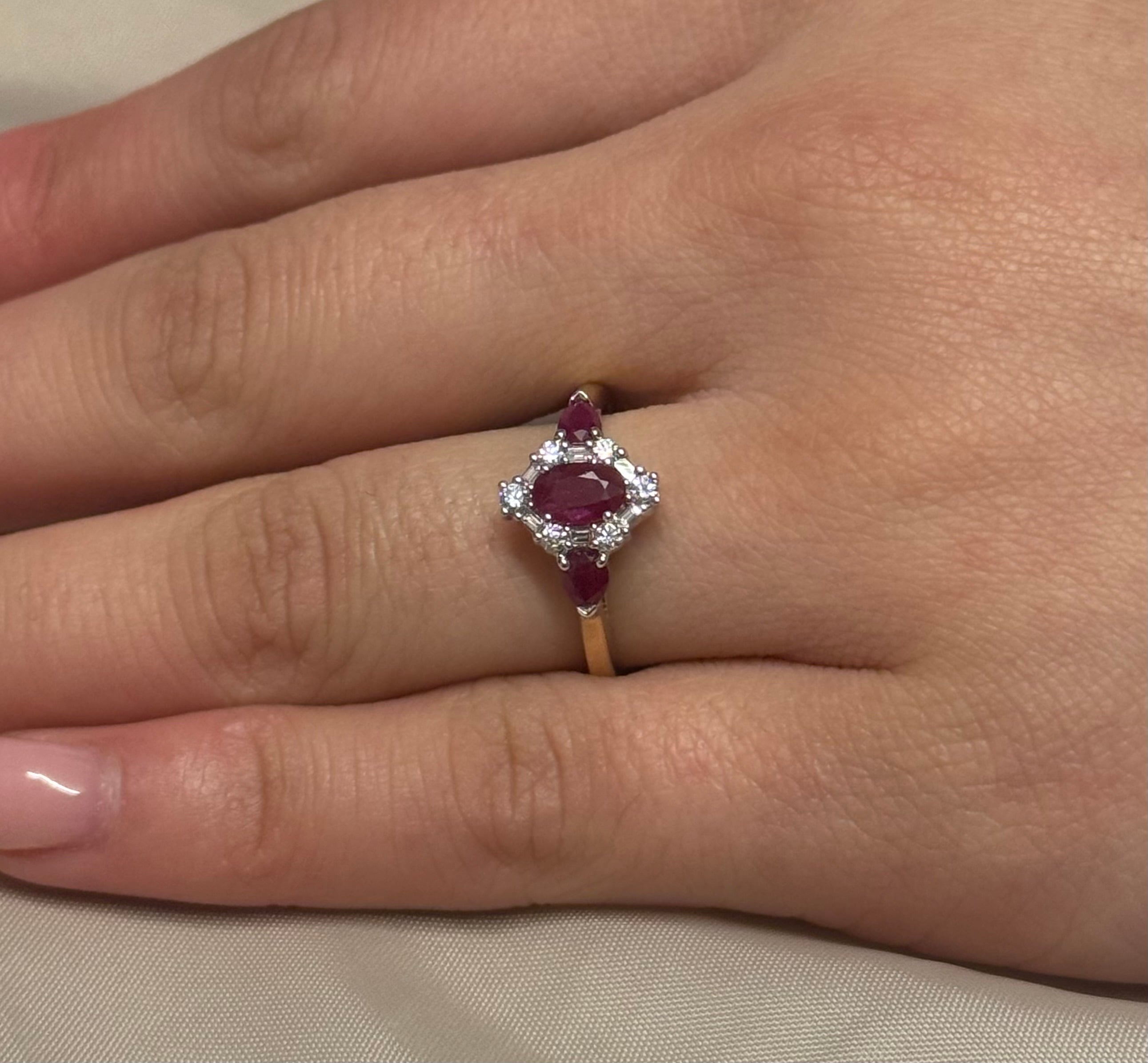 9K Yellow Gold Vintage Style Ruby Diamond Ring