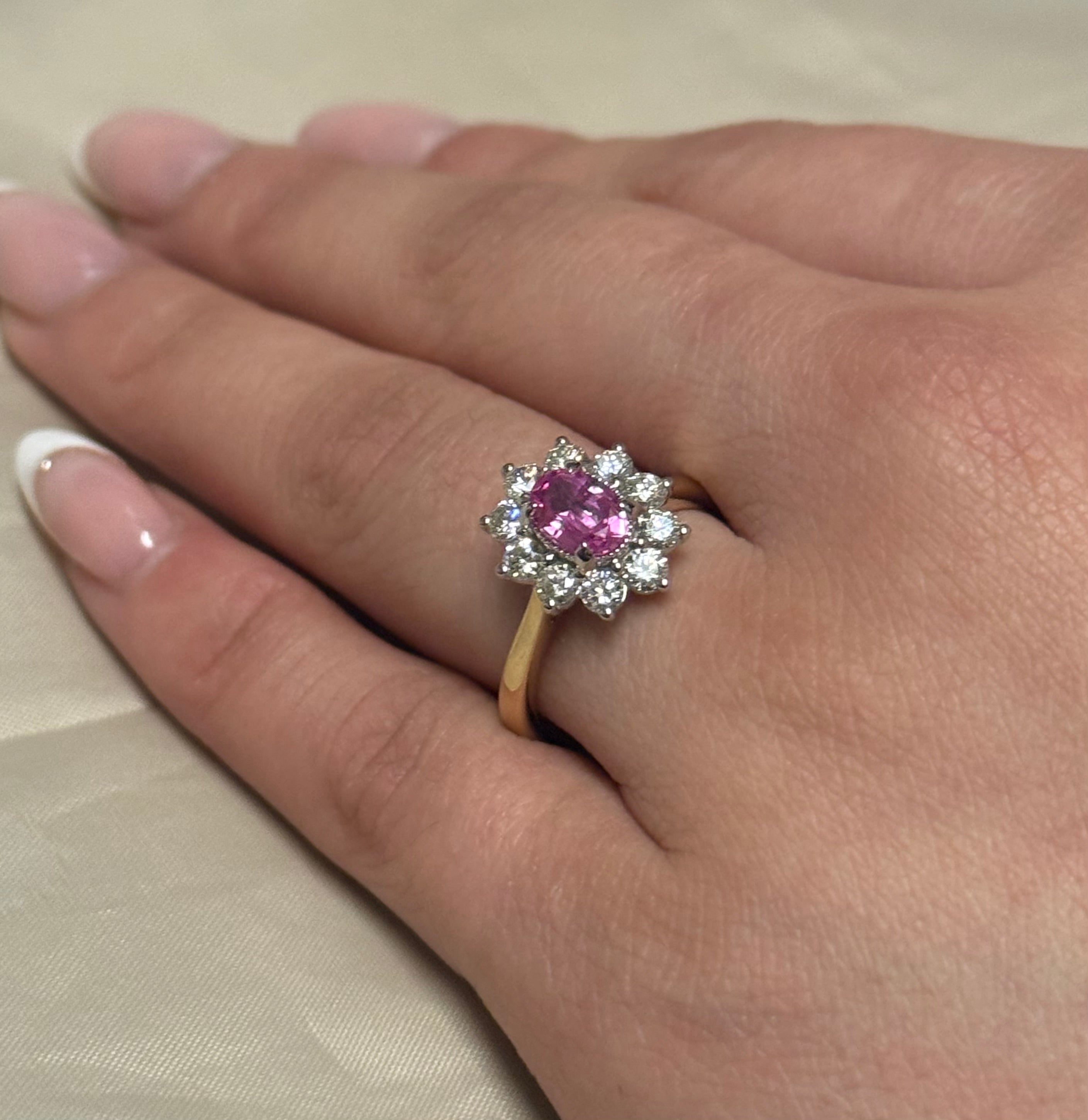 9K Yellow Gold Pink Sapphire and Diamond Cluster