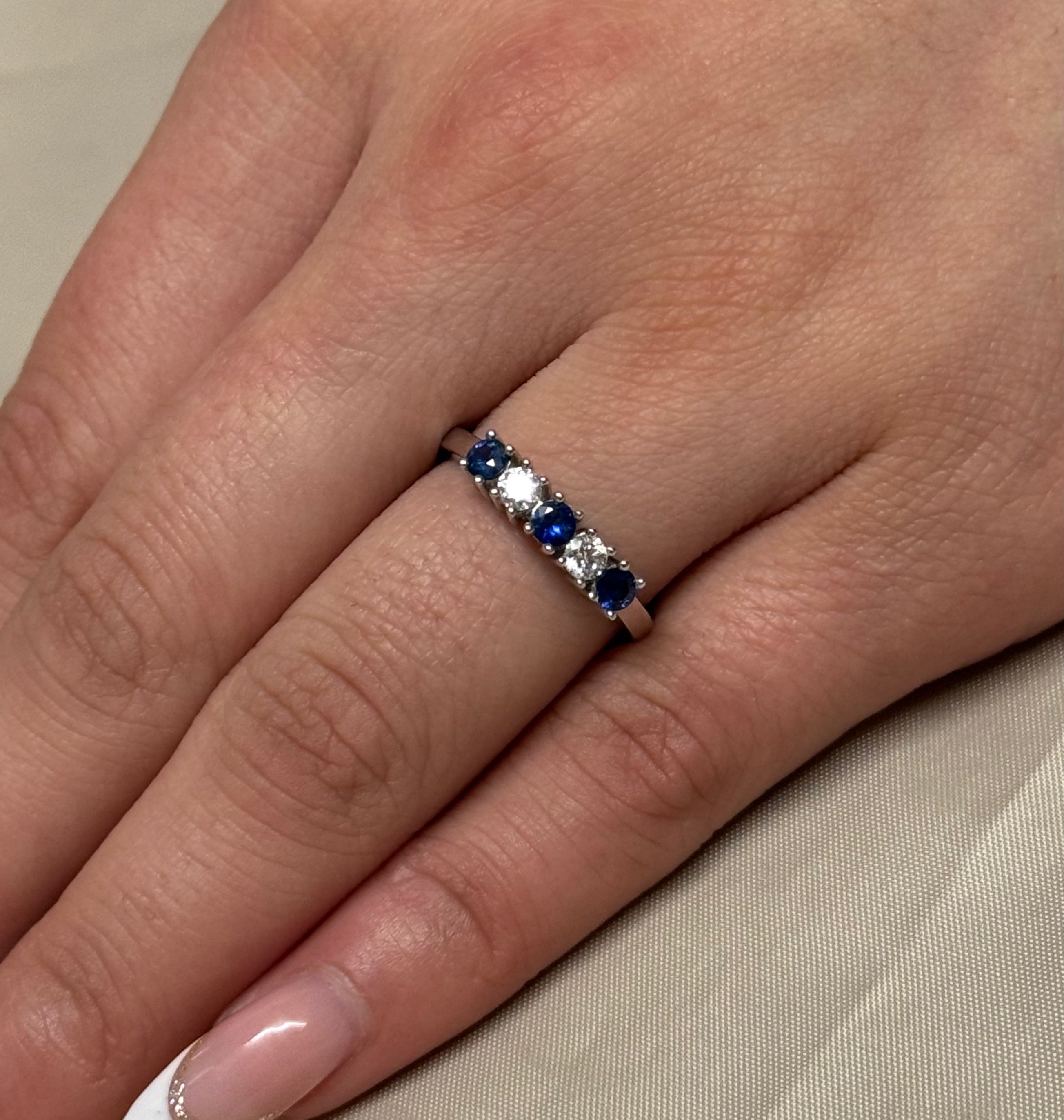 9ct White Gold Alternating Sapphire and Diamond Band