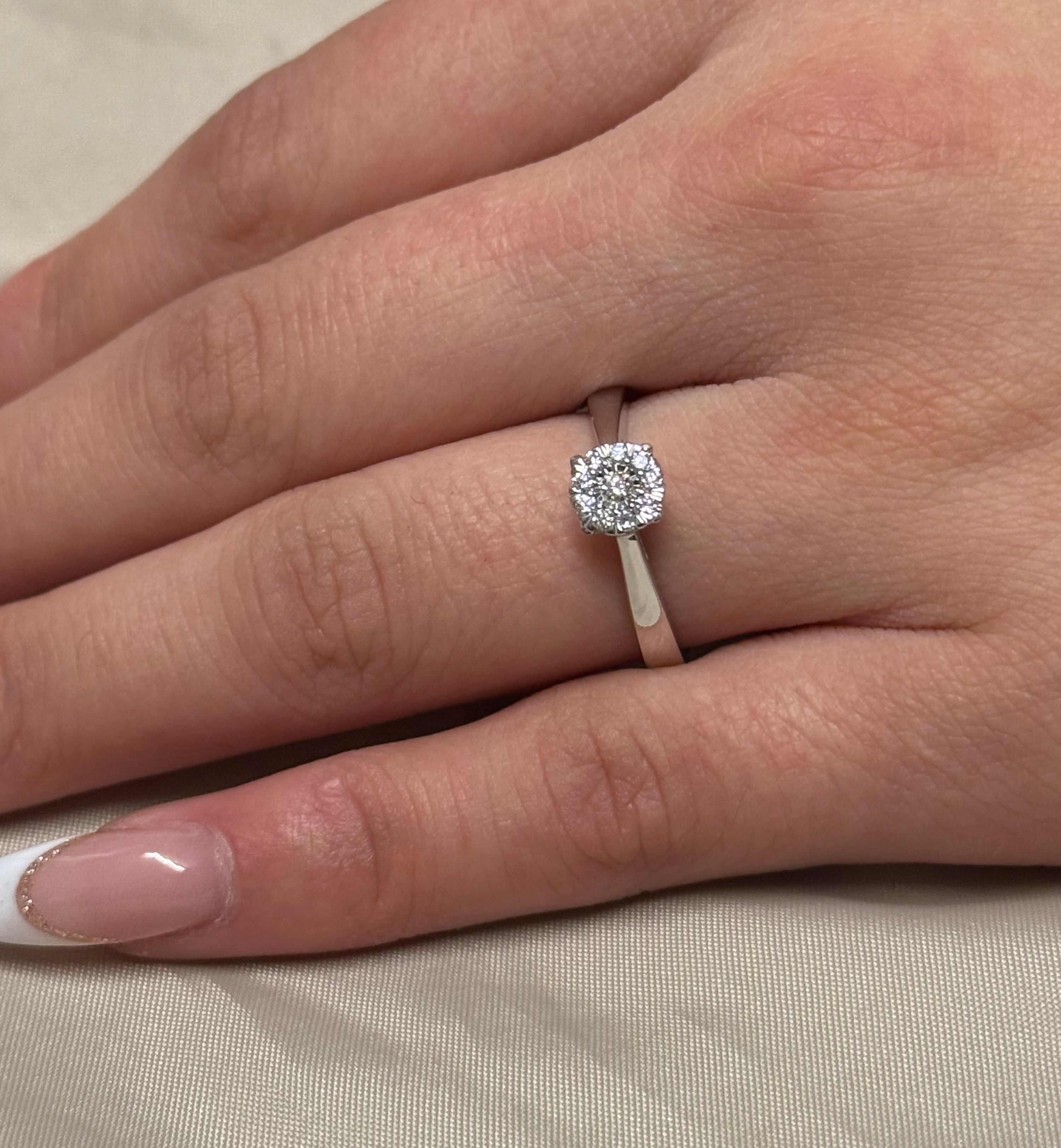 9K White Gold Illusion Solitaire Diamond Ring