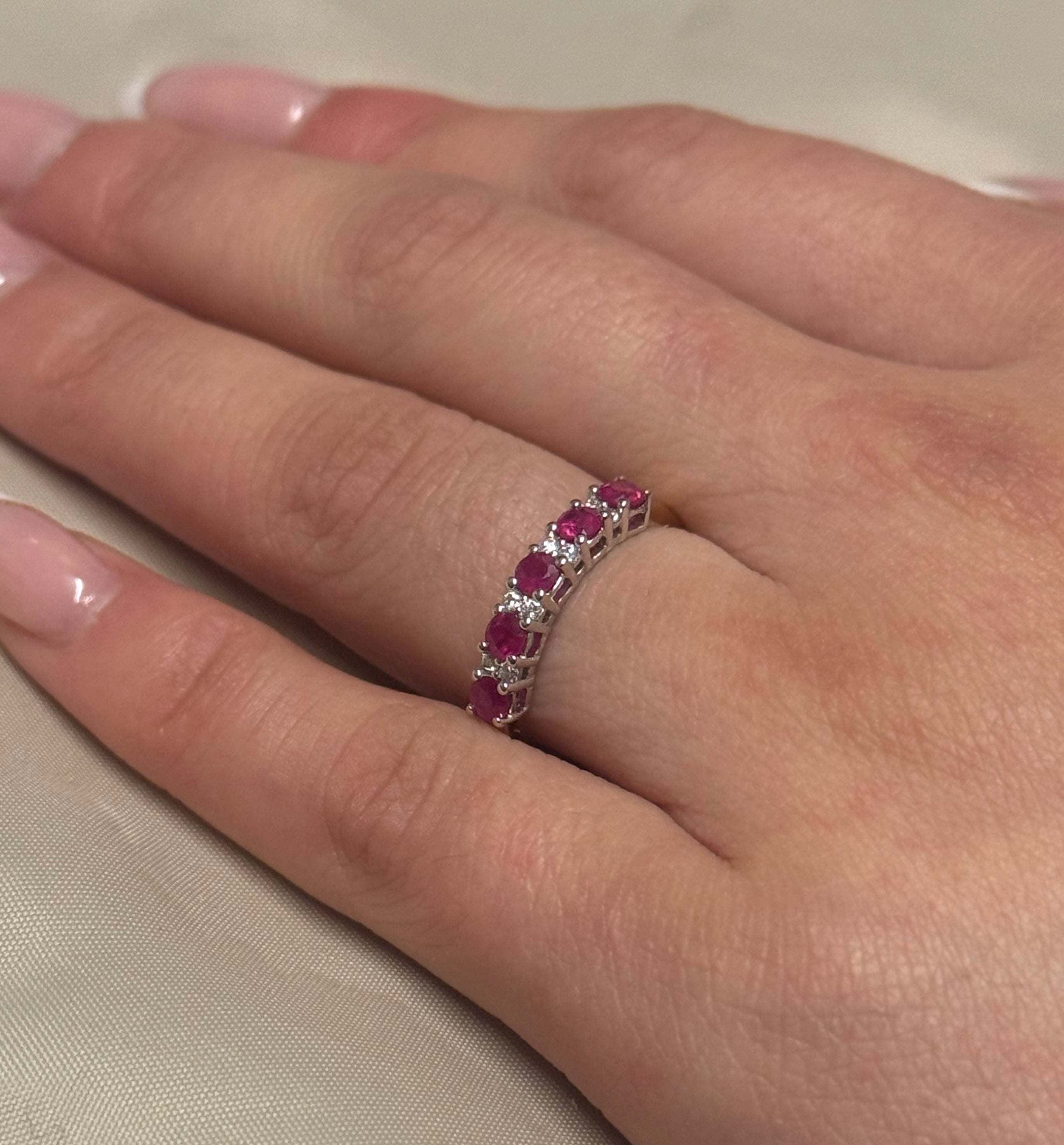 9K Yellow Gold Five Stone Ruby Ring with Diamond Accents