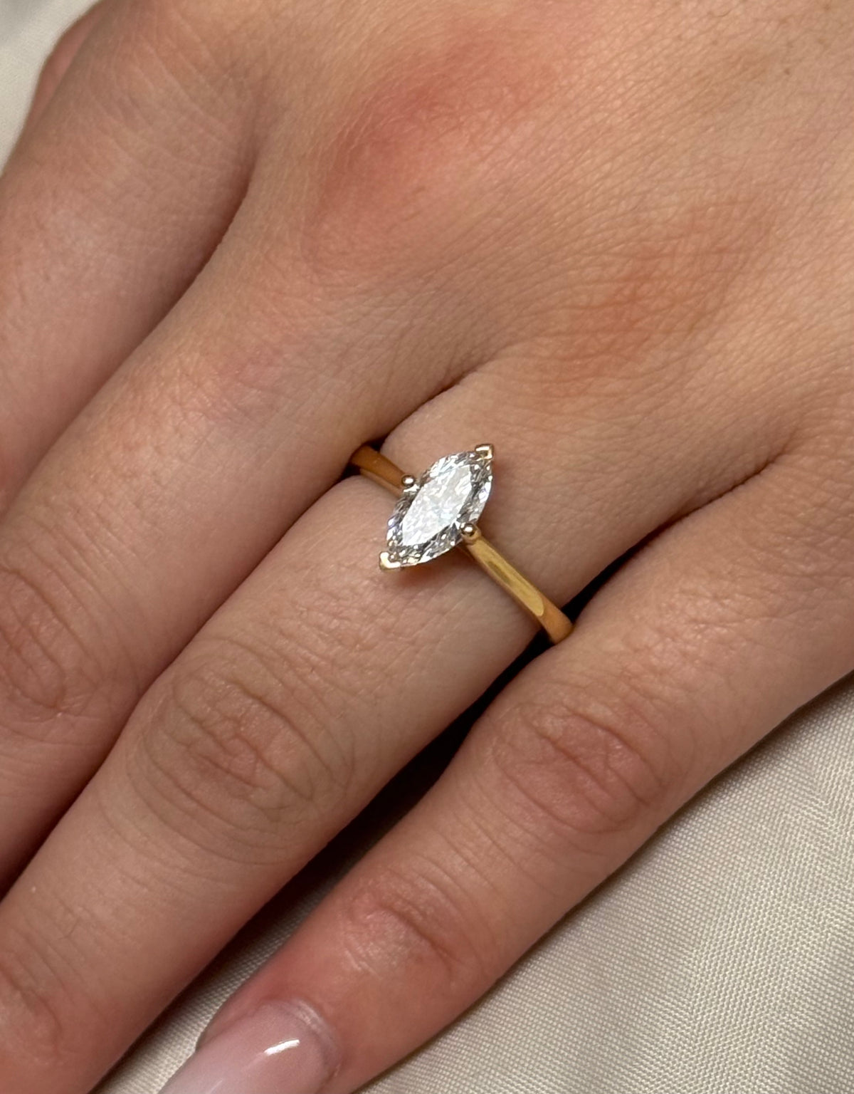 18K Yellow Gold 1ct Laboratory Grown Marquise Solitaire Ring
