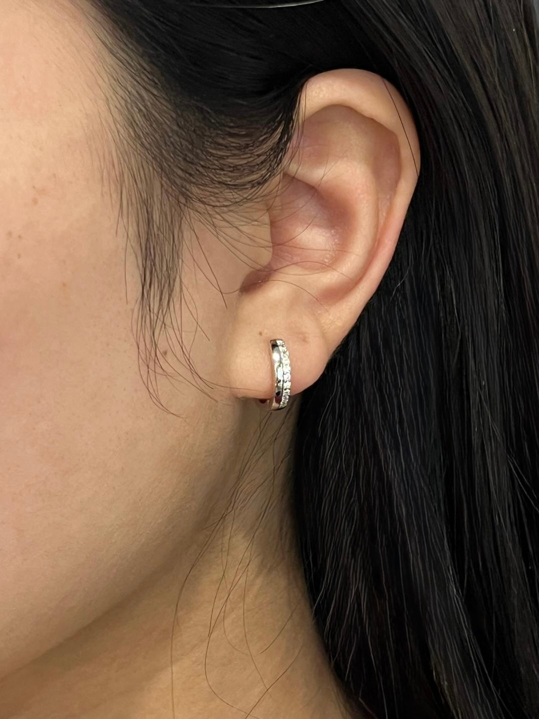 Sterling Silver Offset Cz Hoop Earrings