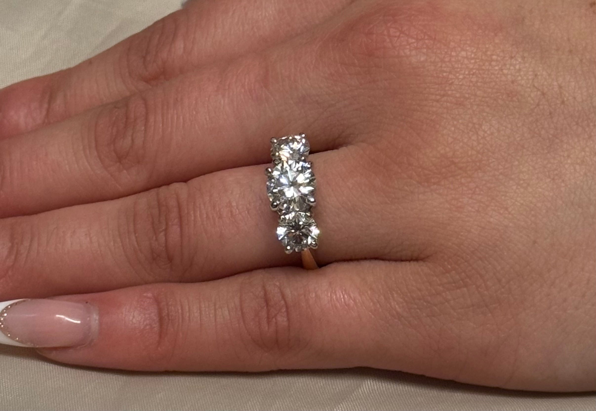 18K Yellow Gold 2.98ct Laboratory Grown Diamond Three Stone Ring