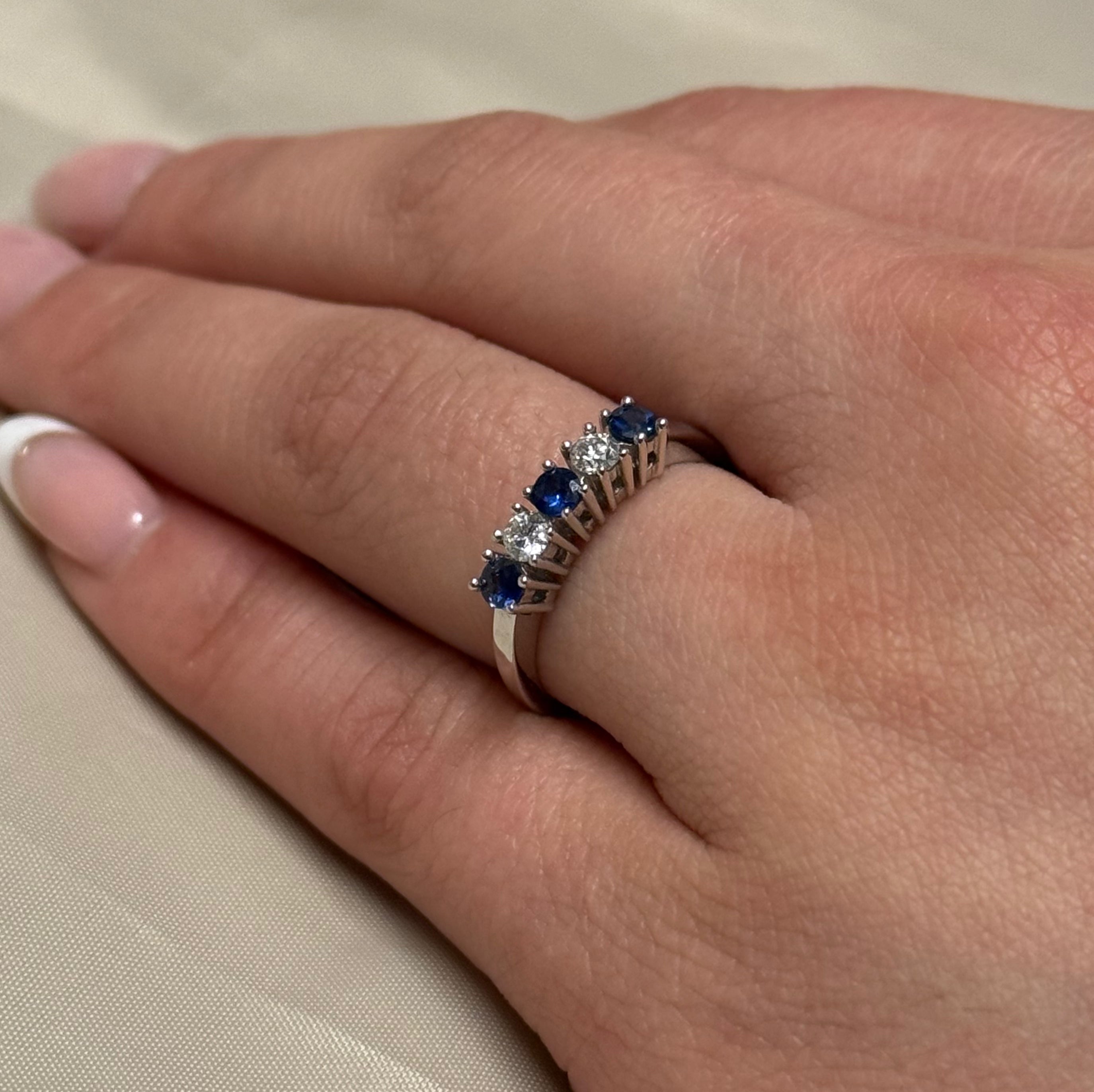 9ct White Gold Alternating Sapphire and Diamond Band