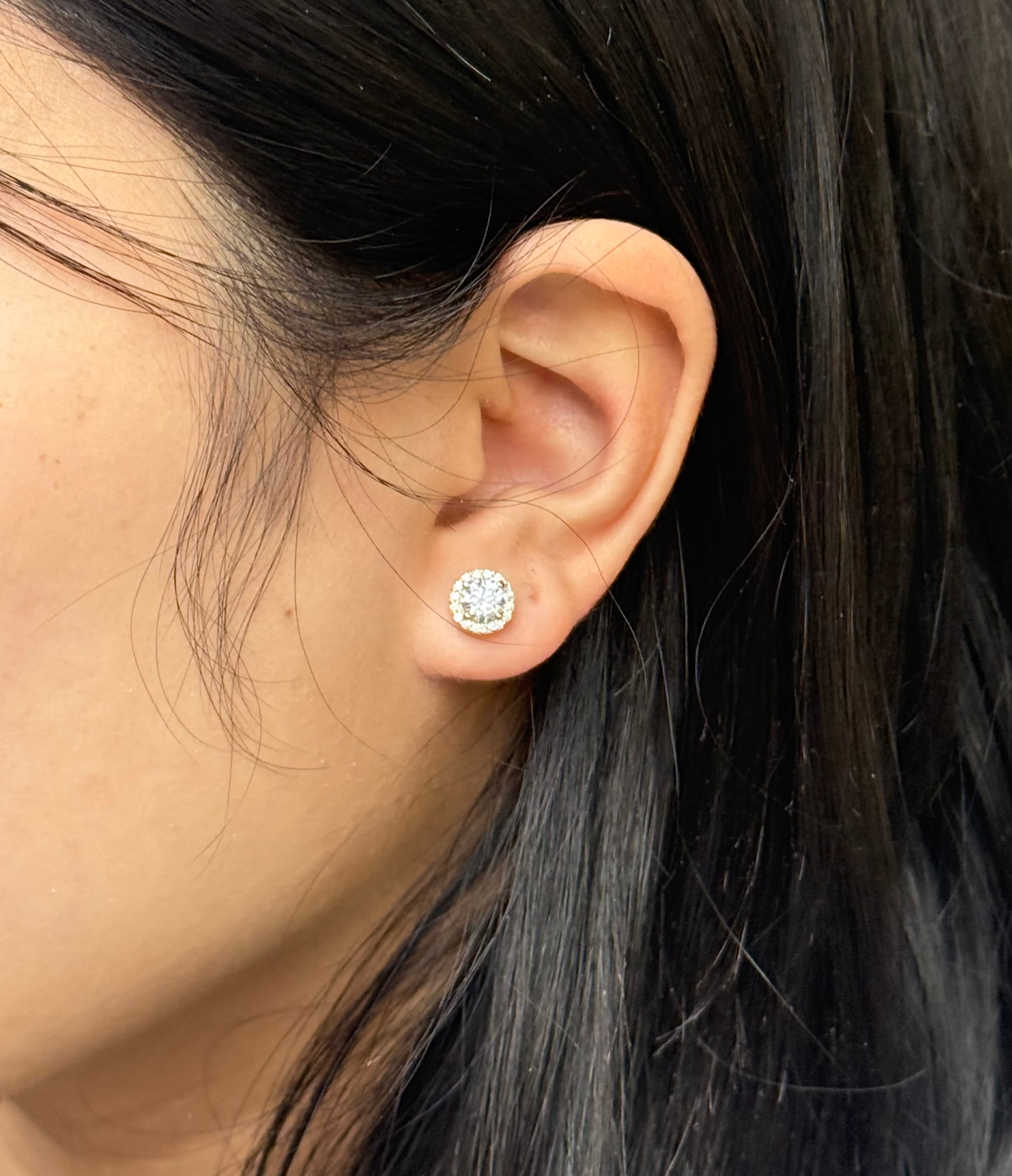 9ct Yellow Gold Round CZ Halo stud Earrings