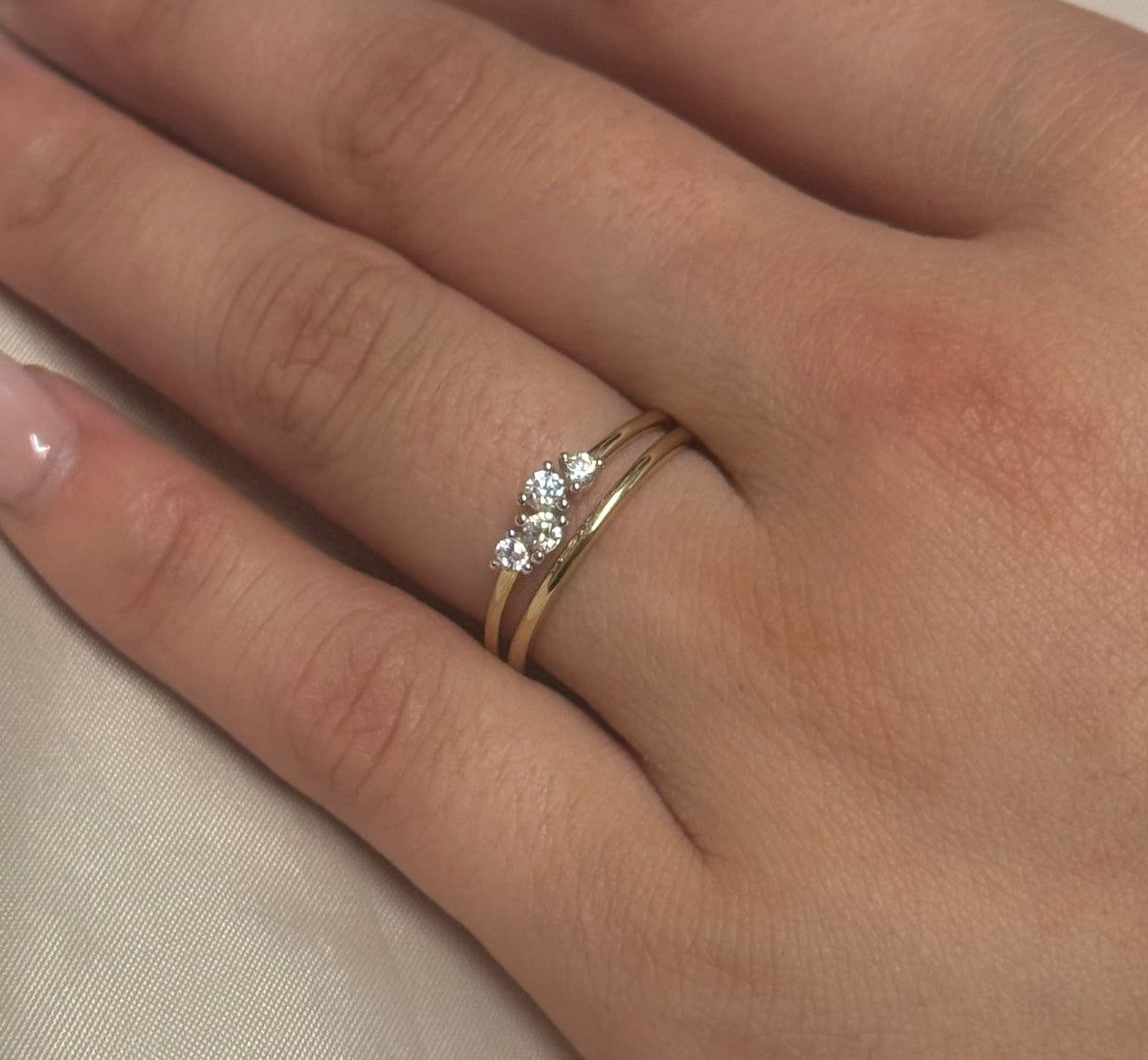 9K Yellow Gold CZ Staggered Four Stone on Split Band