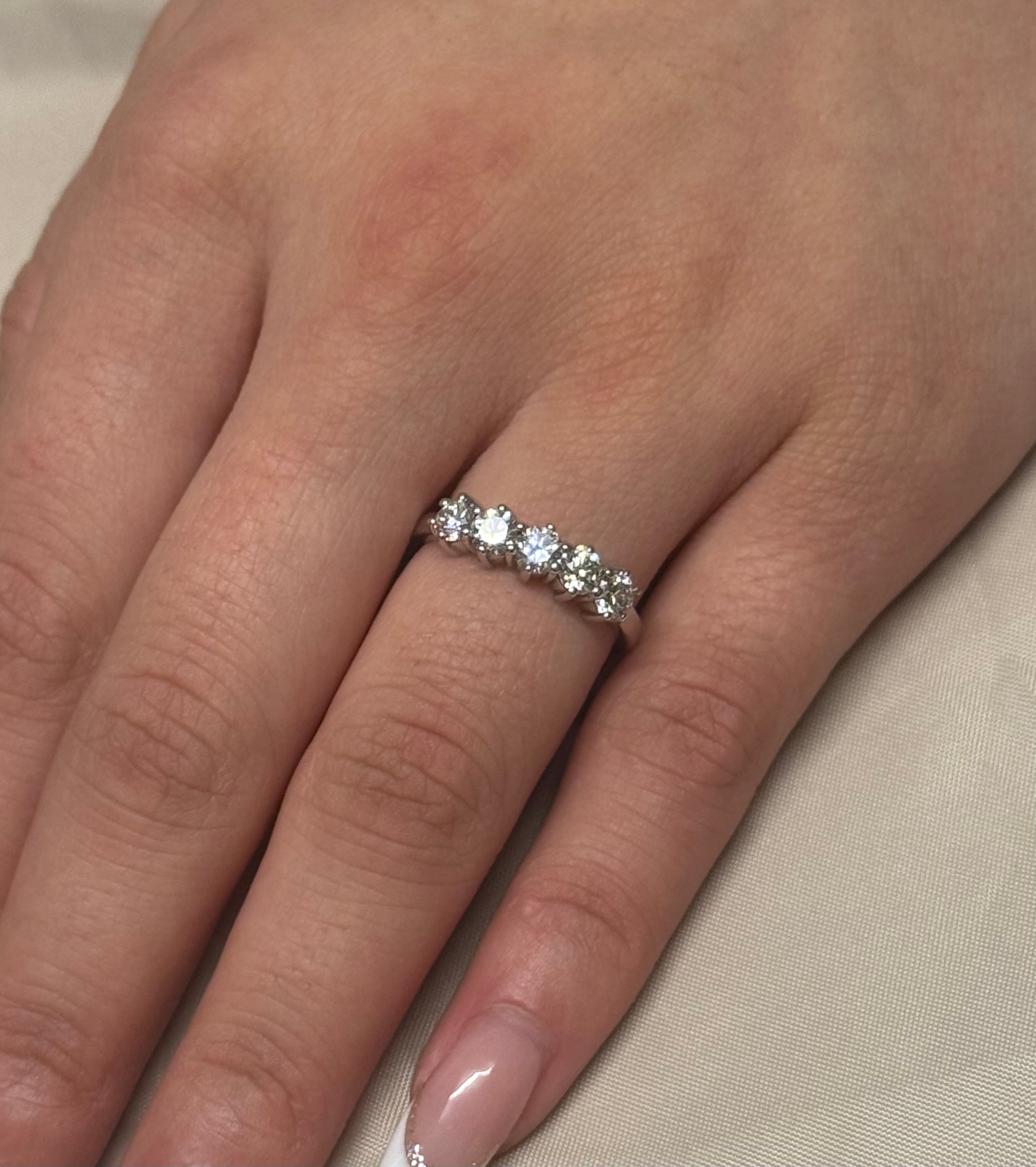 18k White Gold Five Stone Brilliant Cut Diamond Eternity Ring