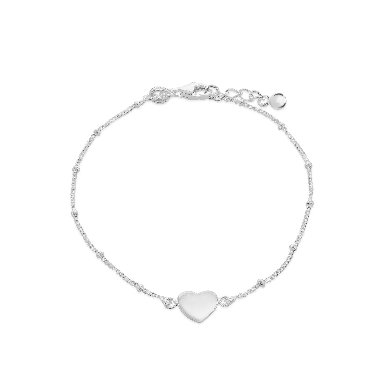 Sterling Silver Engravable Heart Beaded Bracelet