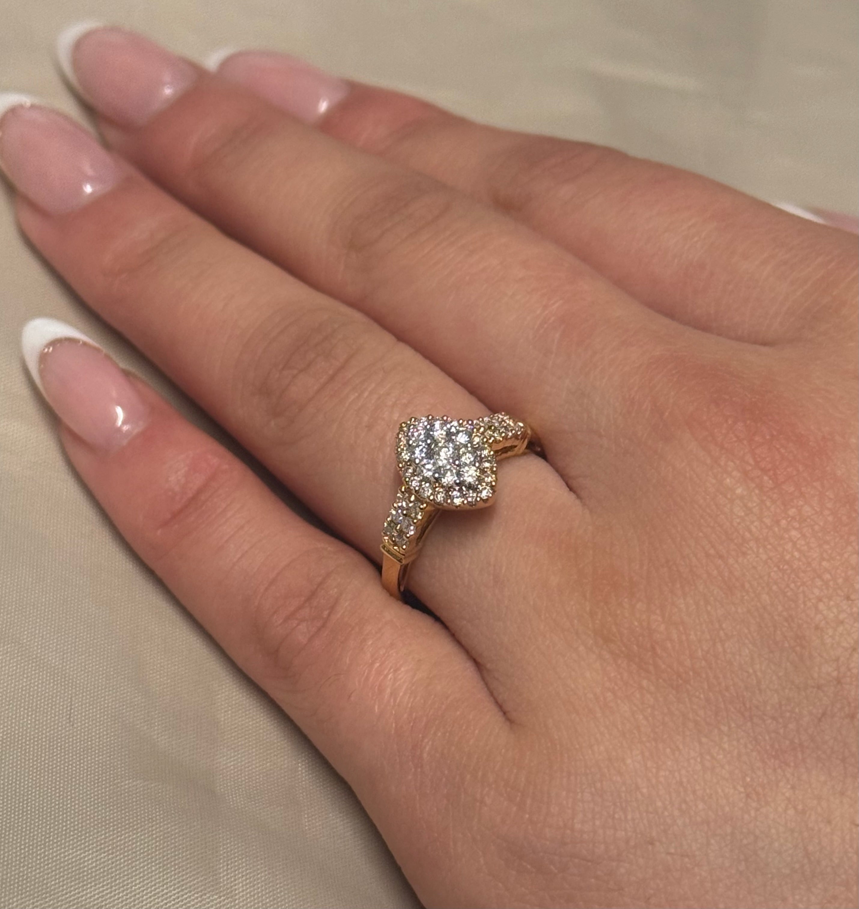 18K Rose Gold Marquise Shaped Cluster with Double Diamond Band