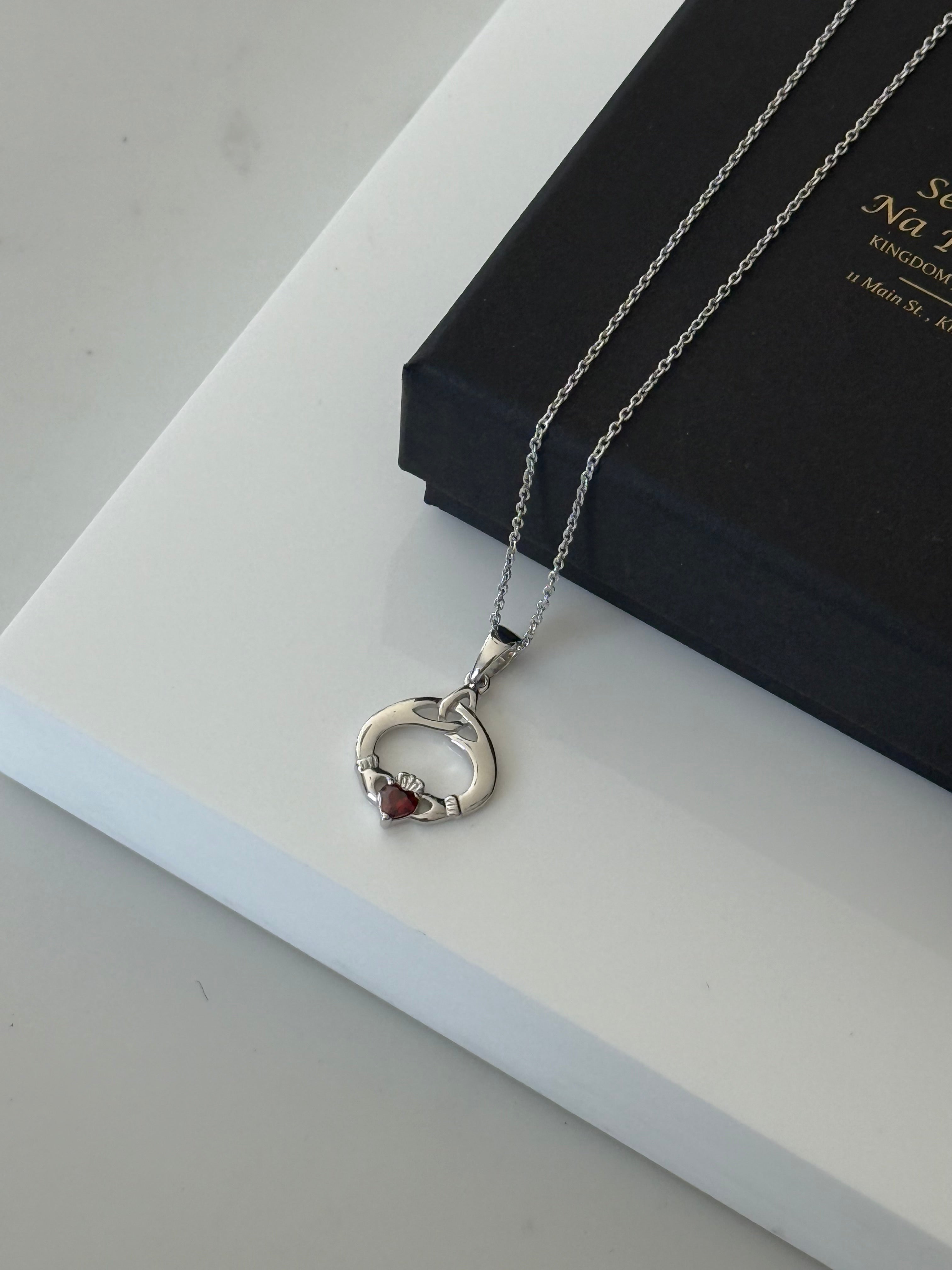 Sterling Silver January Birthstone Claddagh Pendant