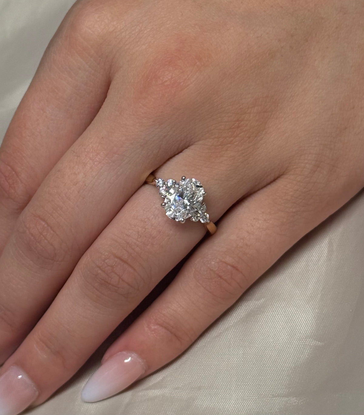 18K Yellow Gold 2.20ct Laboratory Grown Oval Ring with Brilliant Cut Side Stones