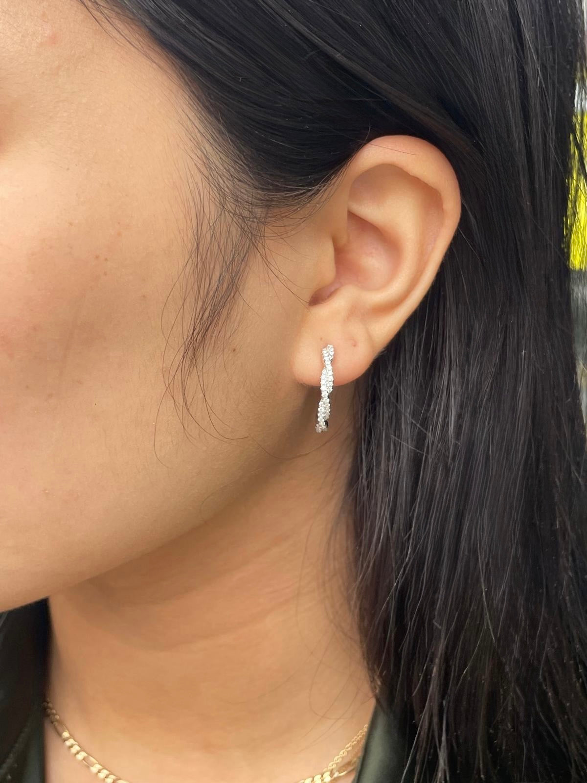 Sterling Silver CZ Twisted Hoops