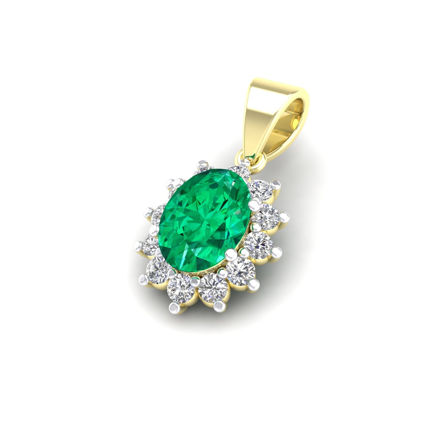 9ct Yellow Gold Green Stone Oval CZ Cluster Pendant