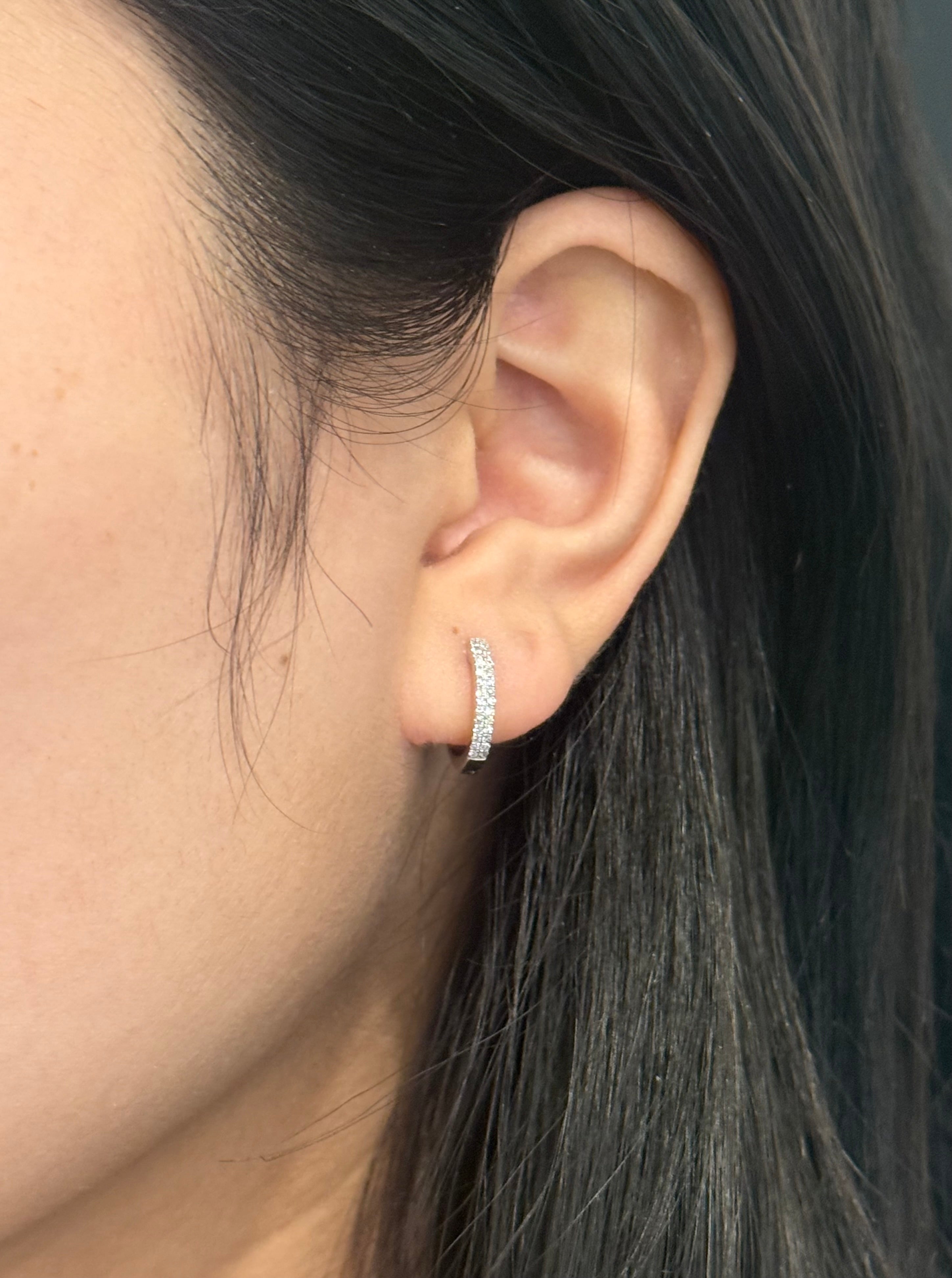 9ct White Gold Diamond Double Row Hoop Earrings