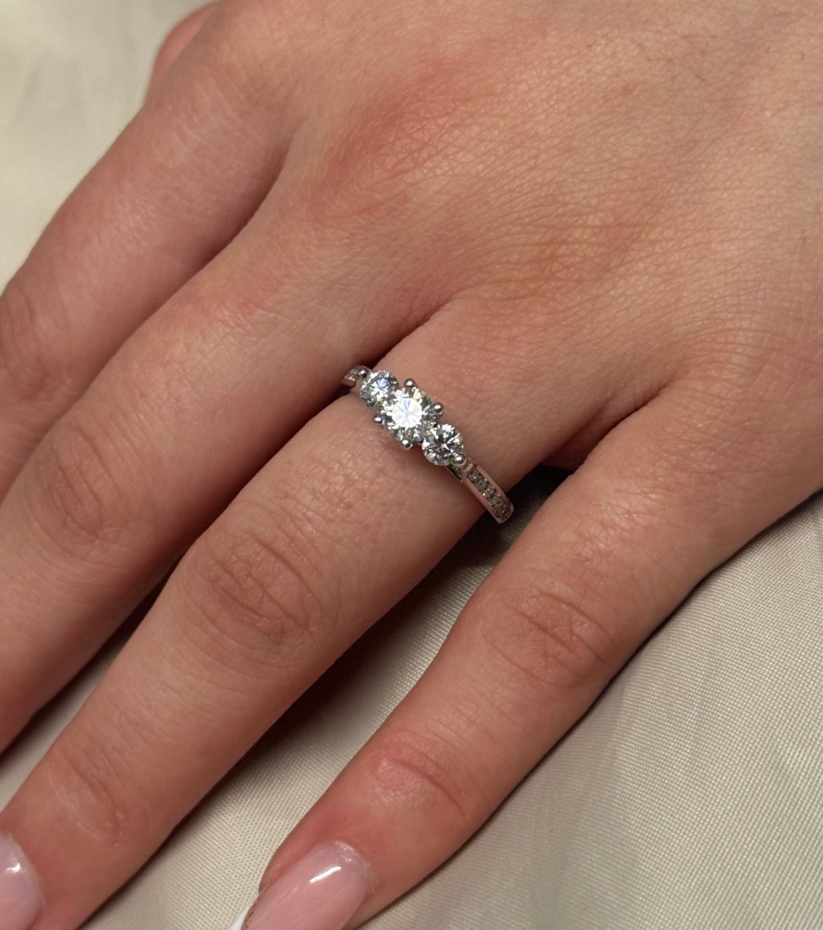 18K White Gold 1ct Brilliant Cut Three Stone With Diamond Band