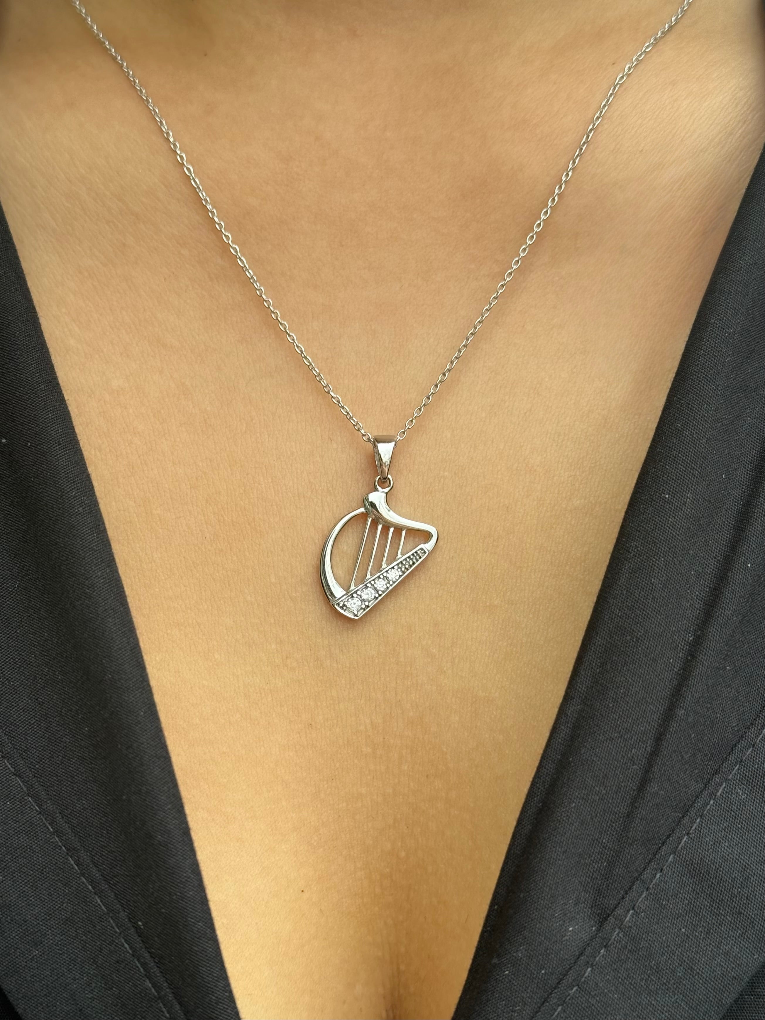 Sterling Silver Harp Necklace