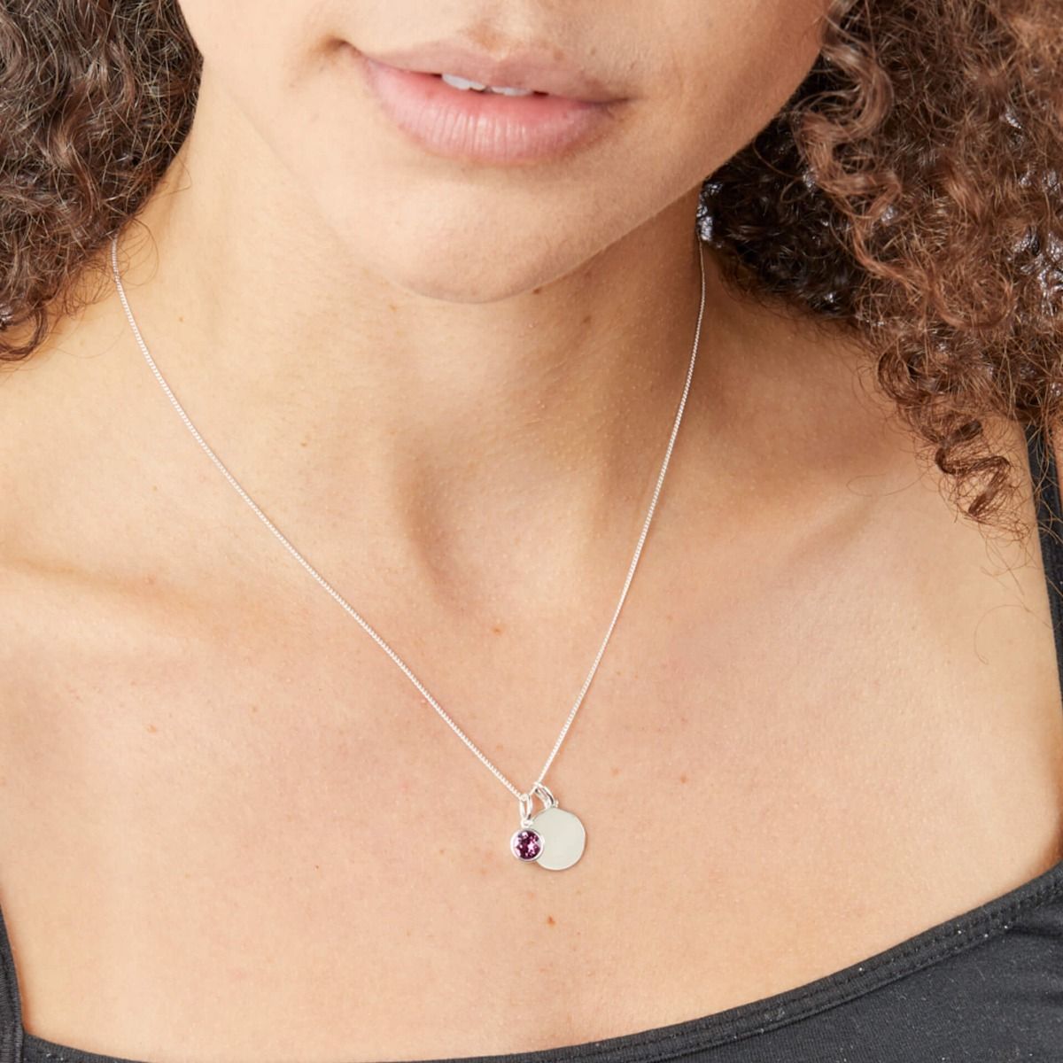 Sterling Silver February Birthstone Disc Pendant