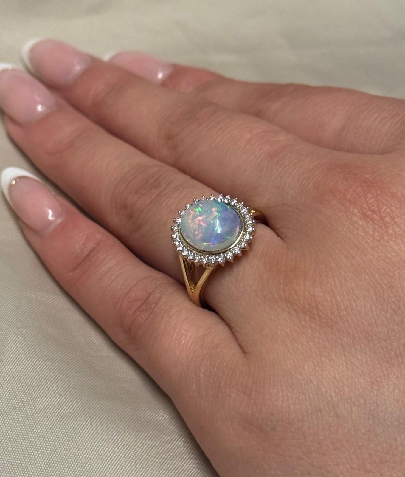 9K Yellow Gold Opal and Diamond Cluster Ring
