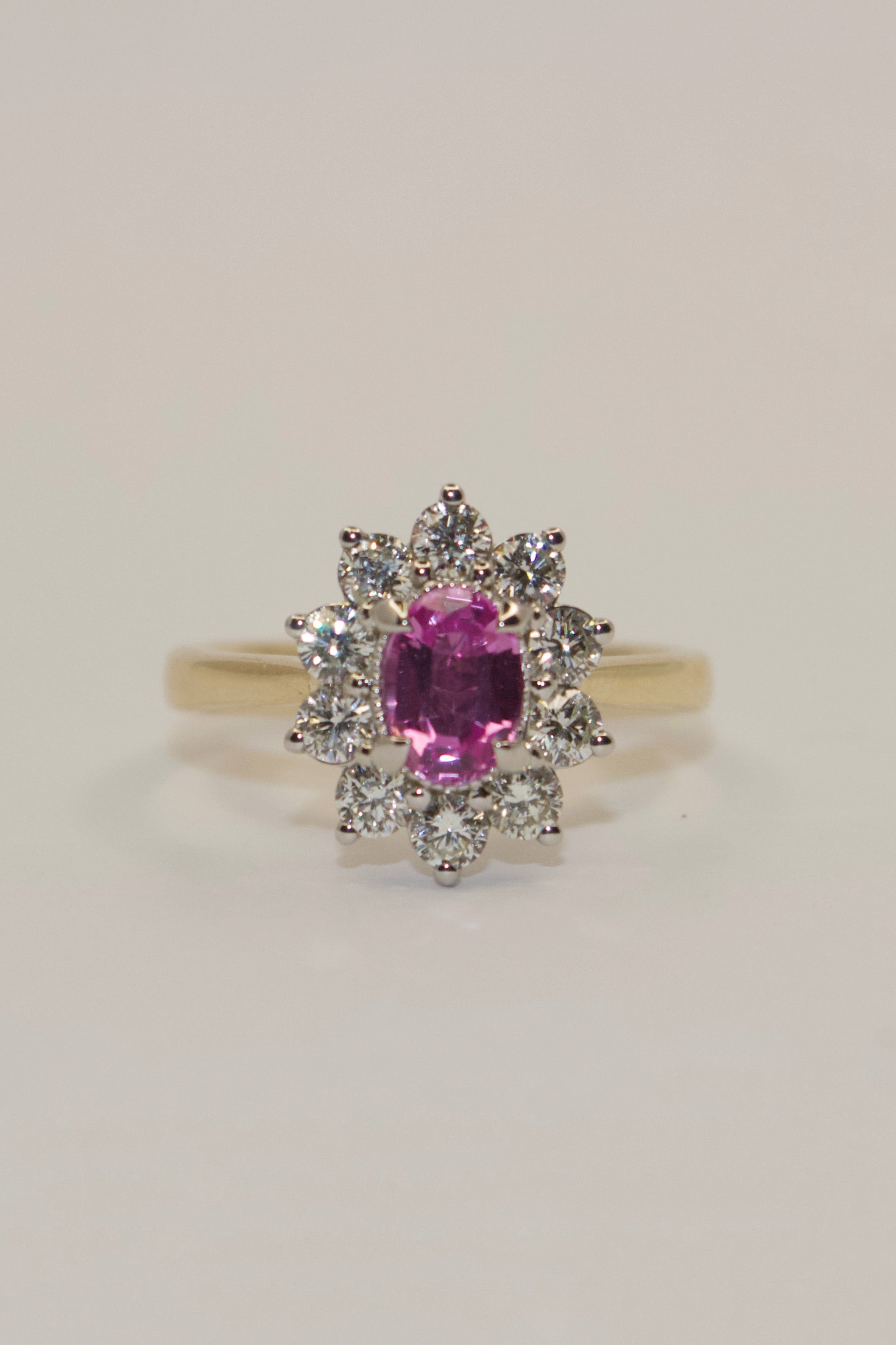 9K Yellow Gold Pink Sapphire and Diamond Cluster
